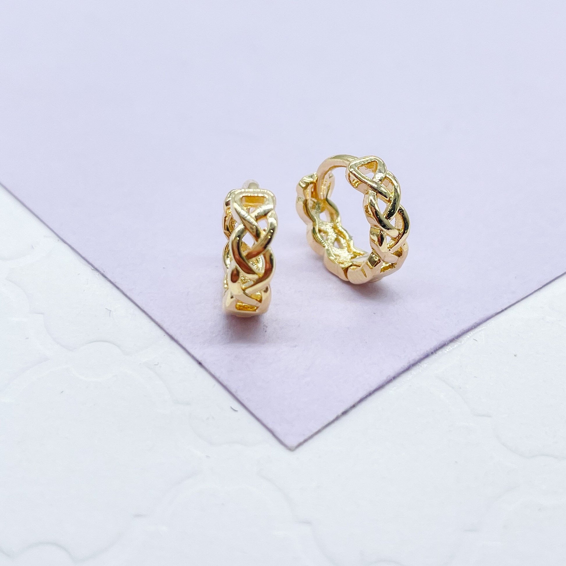 18k Gold Filled Plain Braided Huggie Earring Available in 2 Sizes