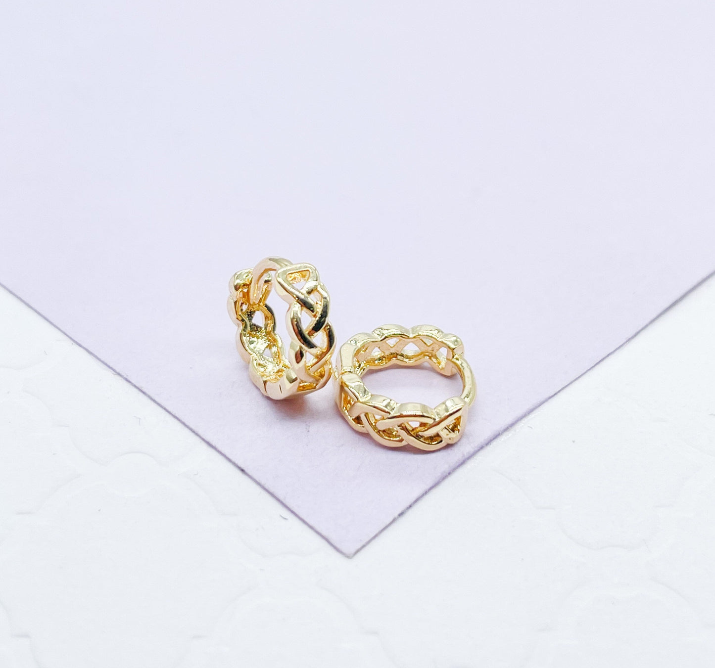 18k Gold Filled Plain Braided Huggie Earring Available in 2 Sizes