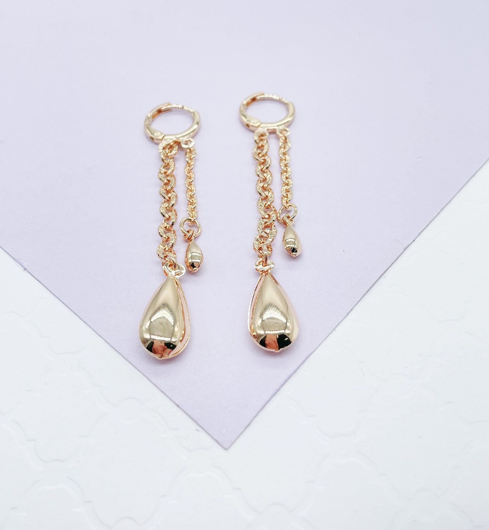 18k Gold Filled Dangling Dual Tear Drop Earring