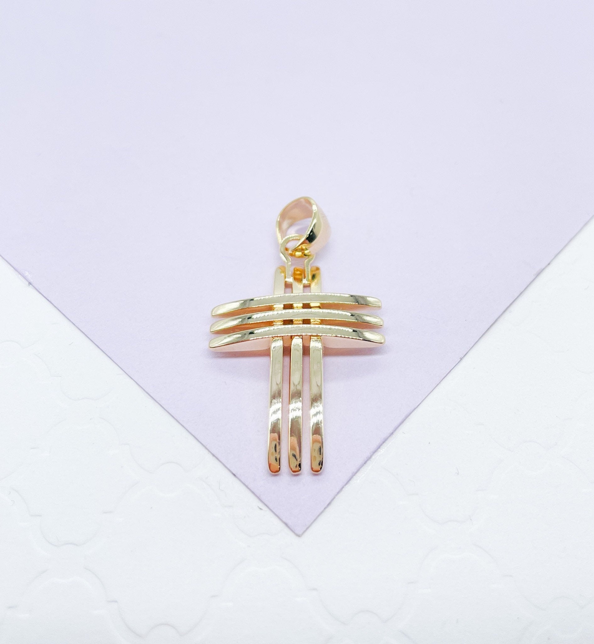 18k Gold Filled 3 Rows Solid Dome Cross