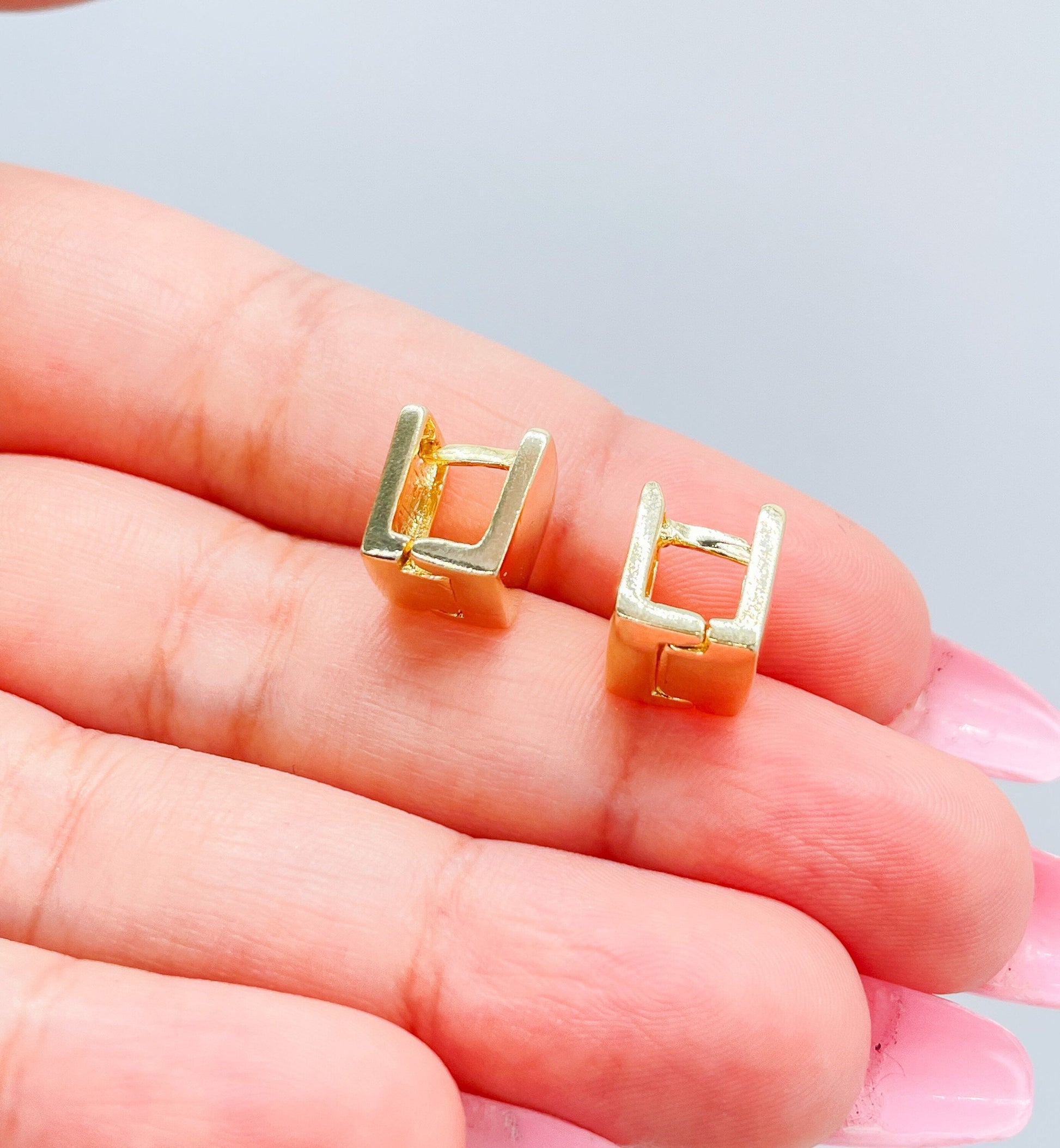 18k Gold Filled Smooth Plain Square Huggies, Wrap Around Earring