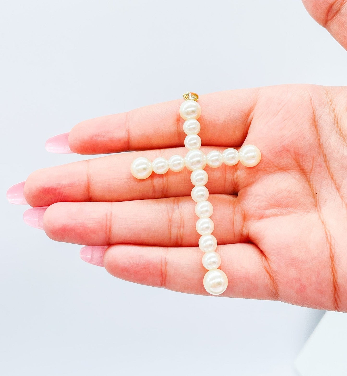 18k Gold Filled Faux all around Pearl Style Cross Pendant in two sizes
