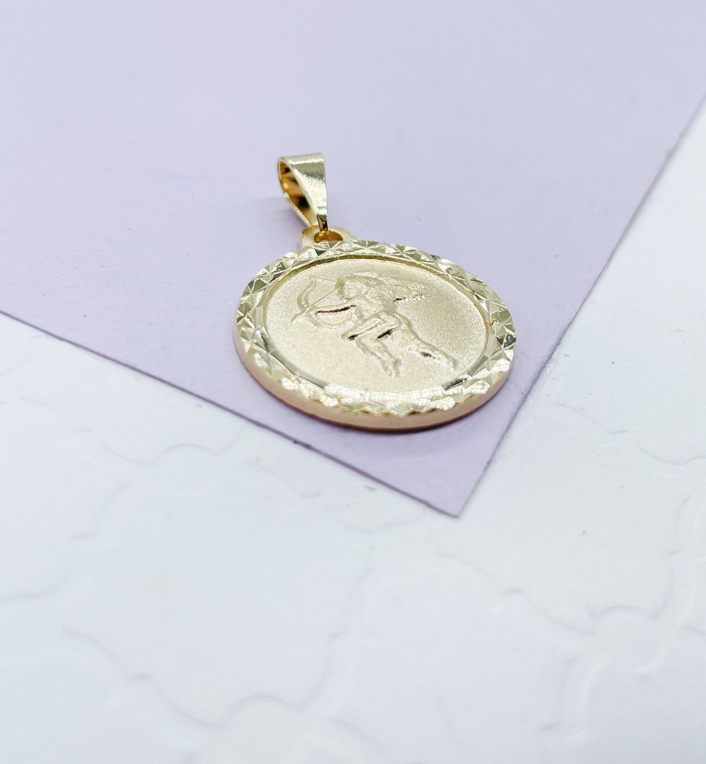18k Gold Filled Medallion Charm Pendant With engraved Angel in Center