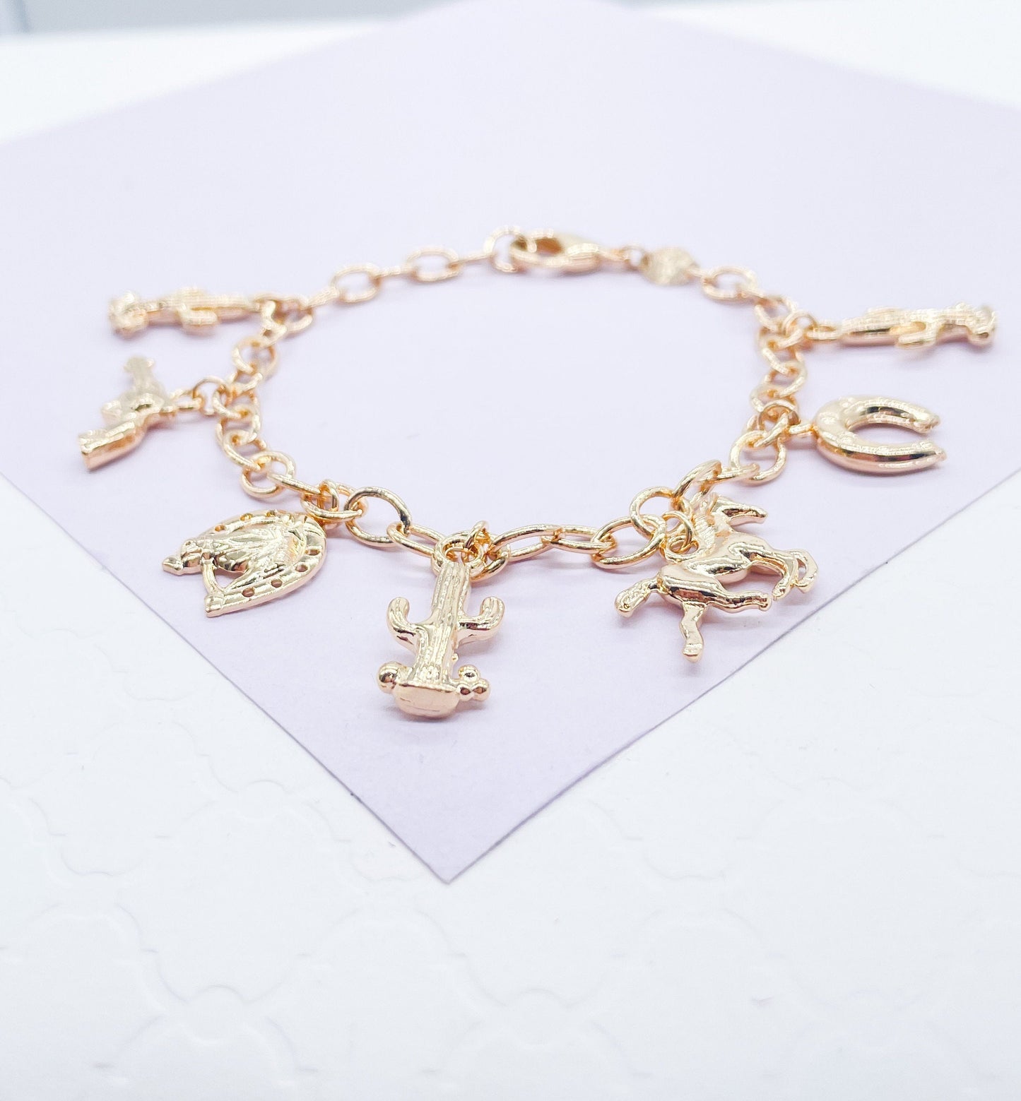 18k Gold Filled “Wild West” Themed Charm Bracelet