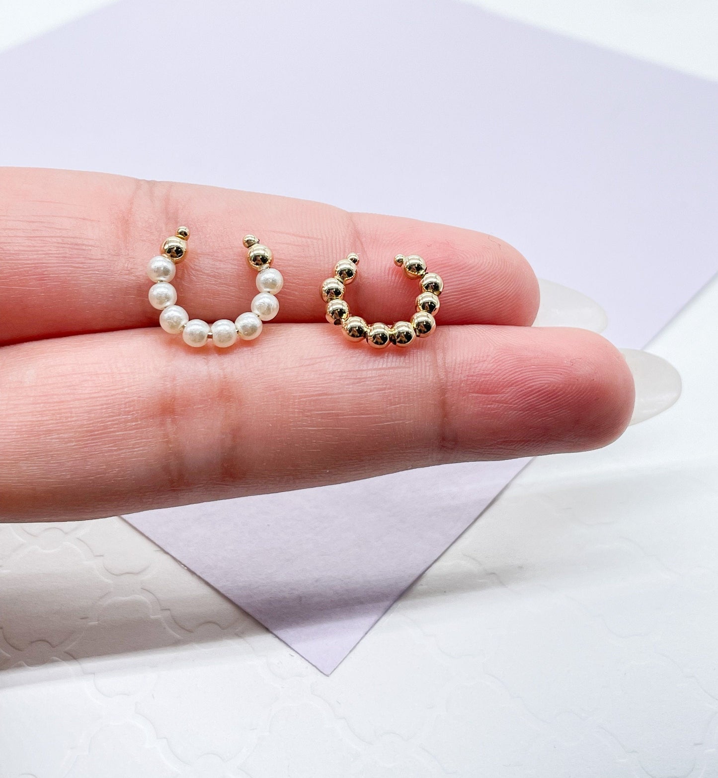 18k Gold Filled Beaded Ear Cuffs in Pearl Gold Bead Styles