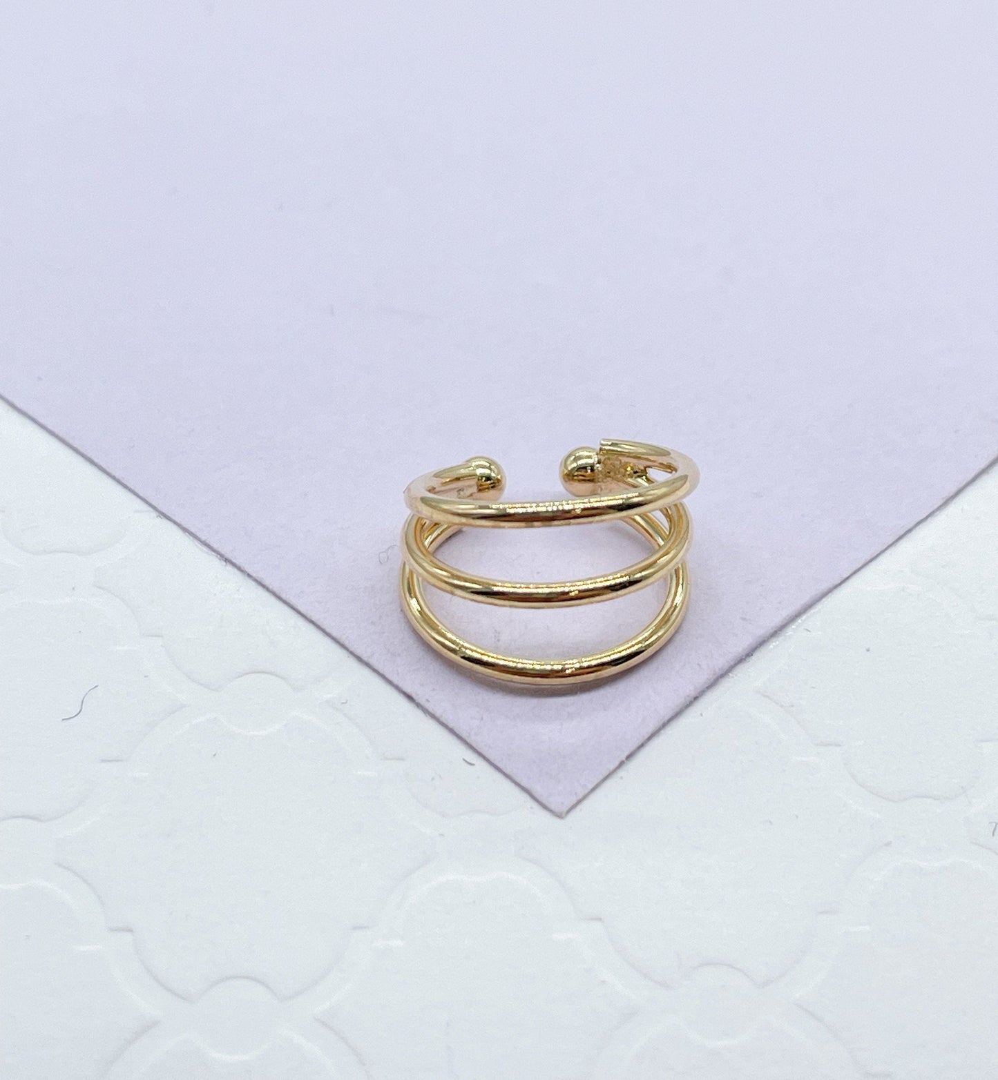 18k Gold Filled Plain 3 Row Earring Cuff