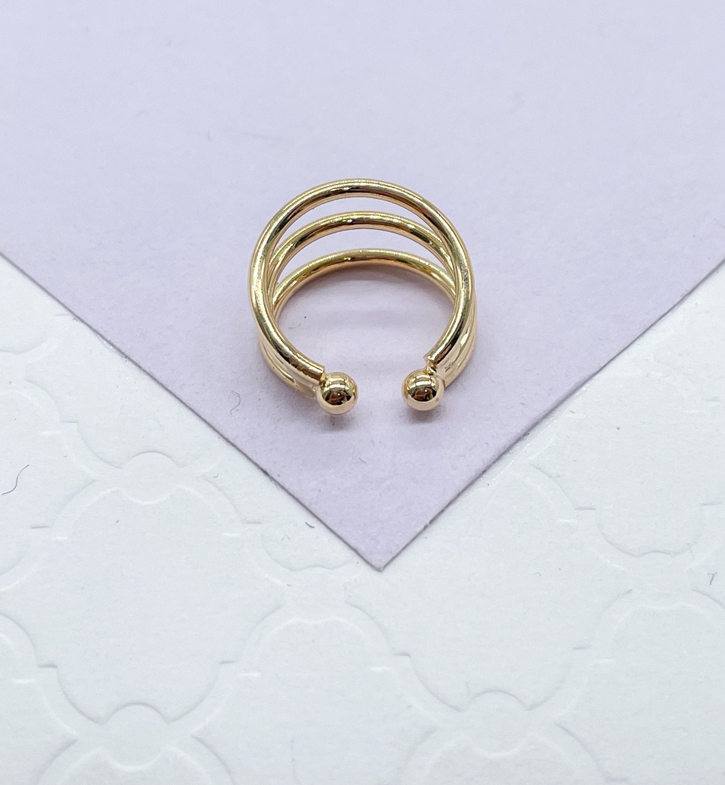 18k Gold Filled Plain 3 Row Earring Cuff