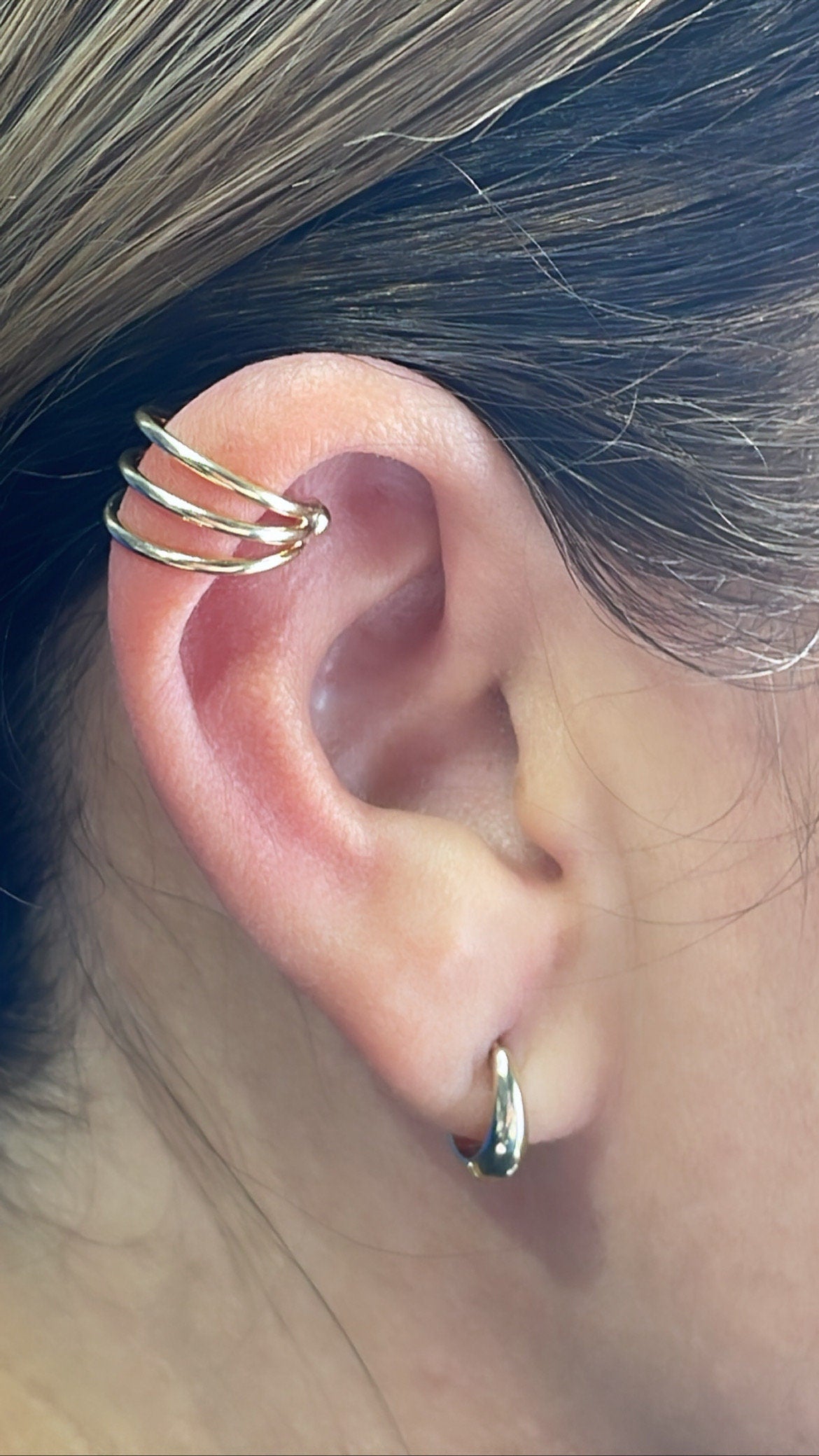 18k Gold Filled Plain 3 Row Earring Cuff