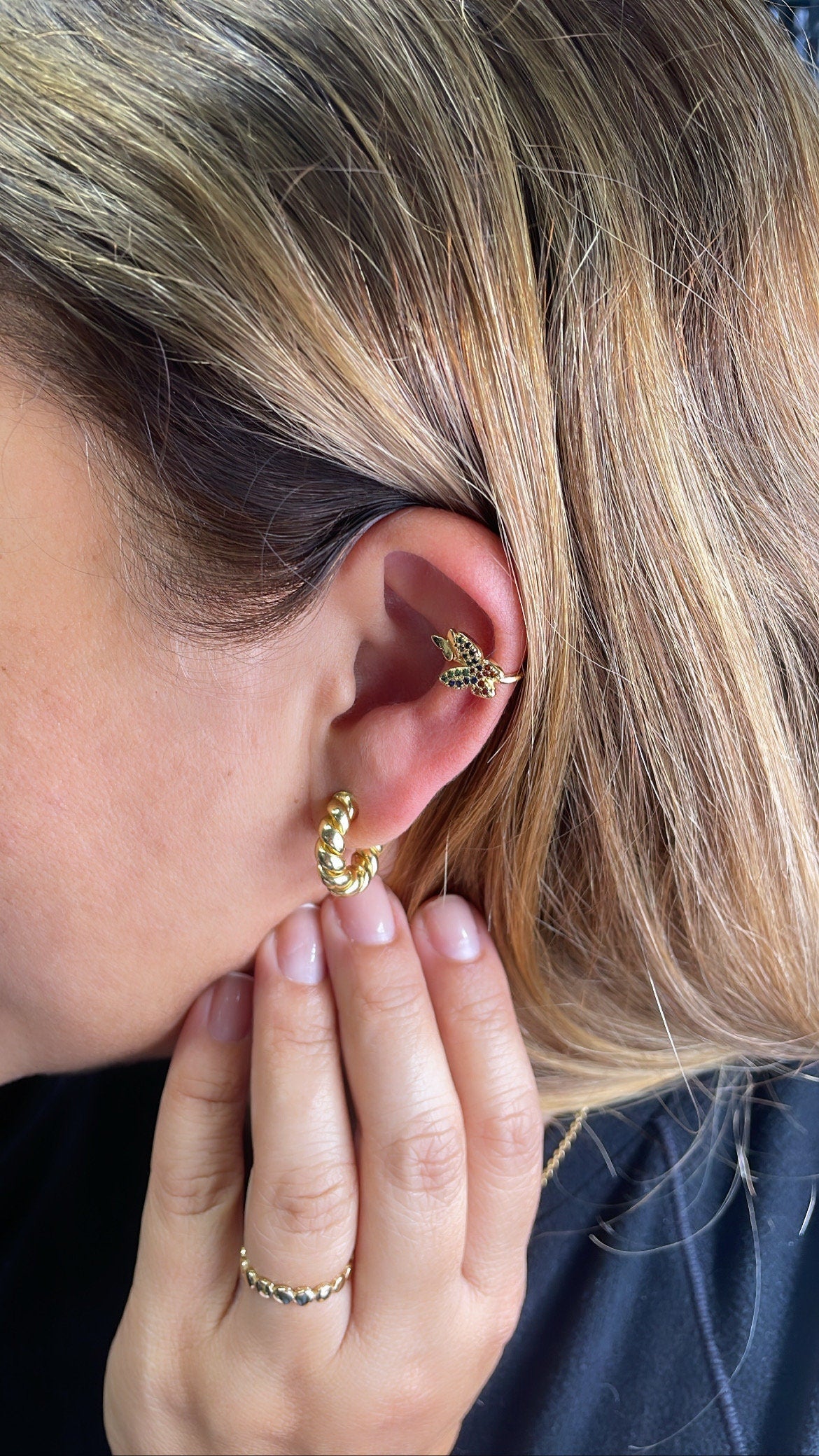 18k Gold Filled Rainbow Themed Butterfly Earring Cuff