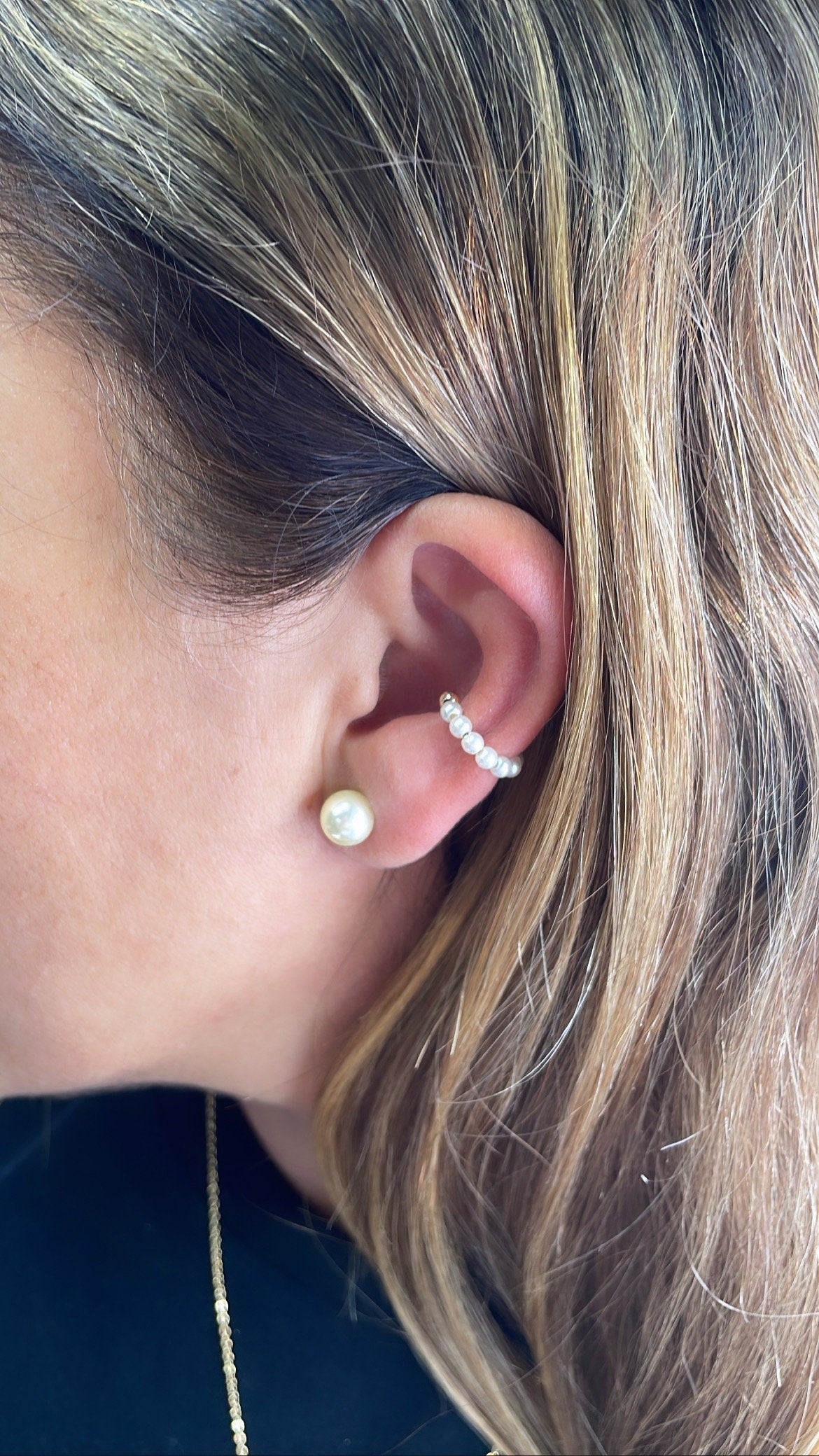 18k Gold Filled Beaded Ear Cuffs in Pearl Gold Bead Styles