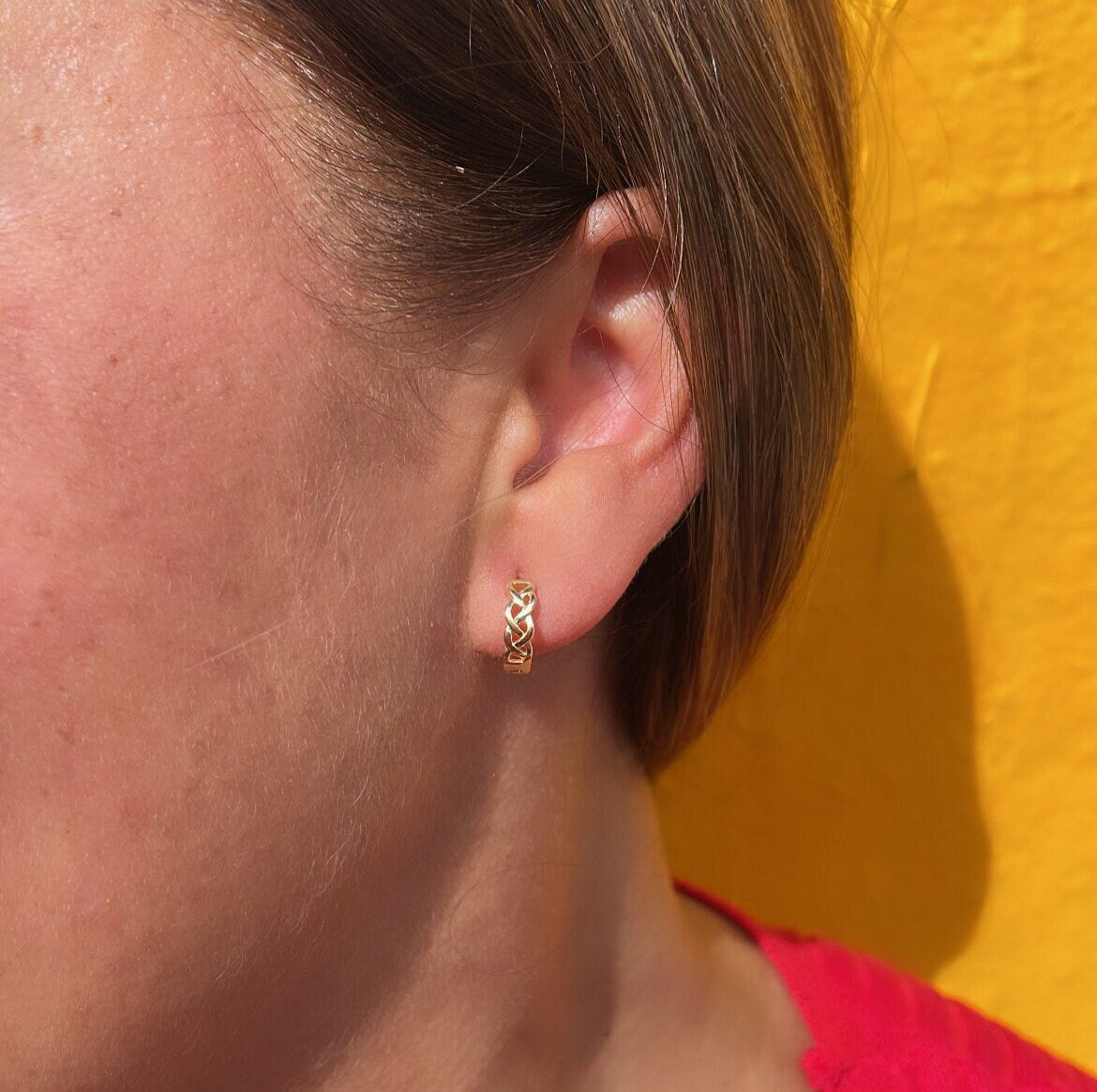 18k Gold Filled Plain Braided Huggie Earring Available in 2 Sizes