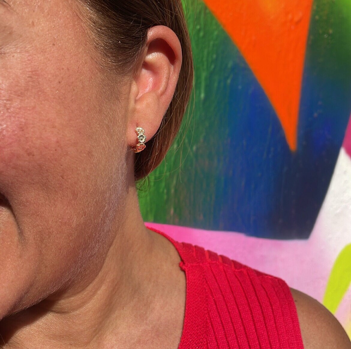 18k Gold Filled Flower Engraved Huggie Earrings