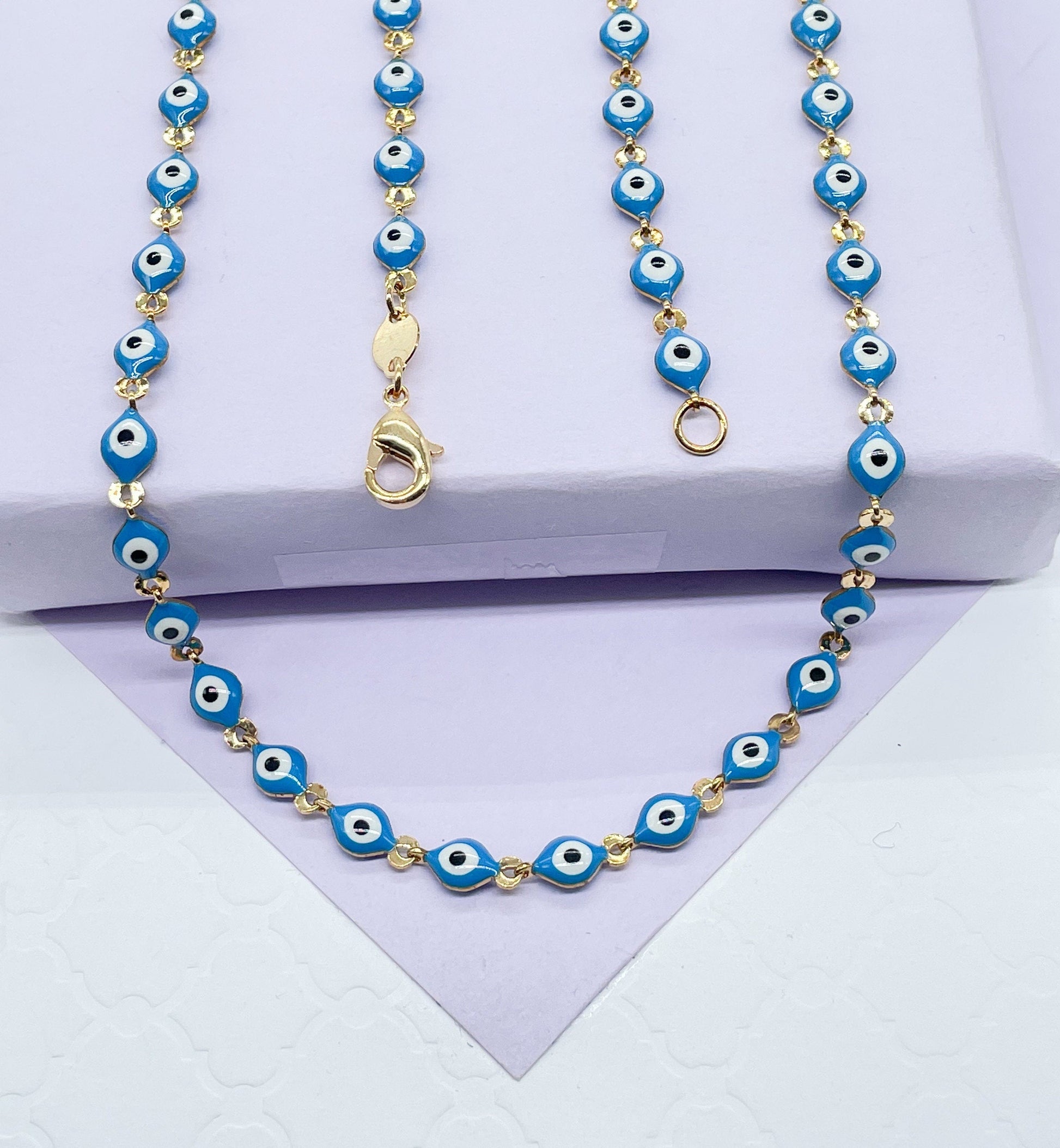 18k Gold Filled Red Color Evil Eye Bracelet And Necklace