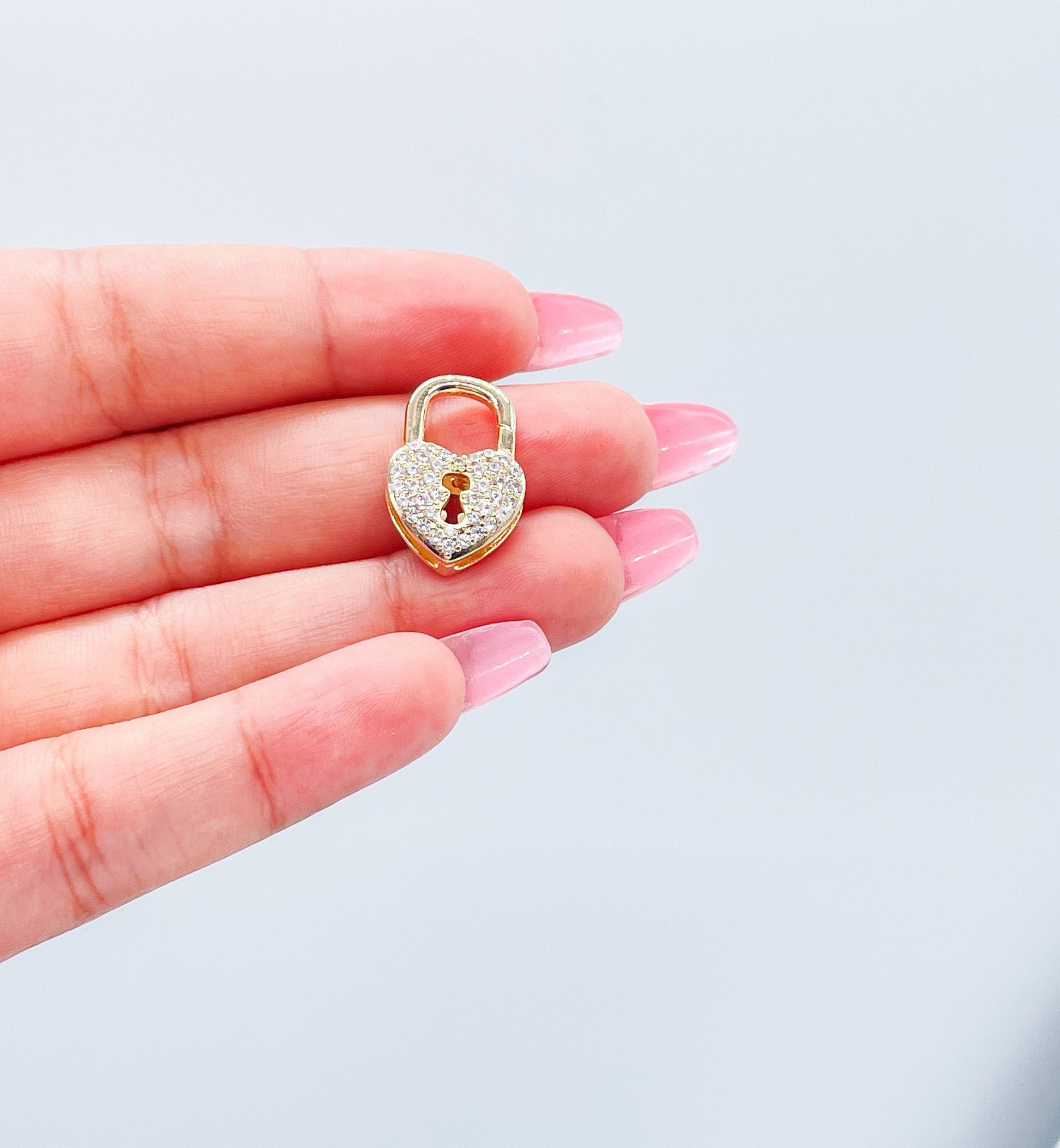 18k Gold Filled Pave Heart Lock Clasp