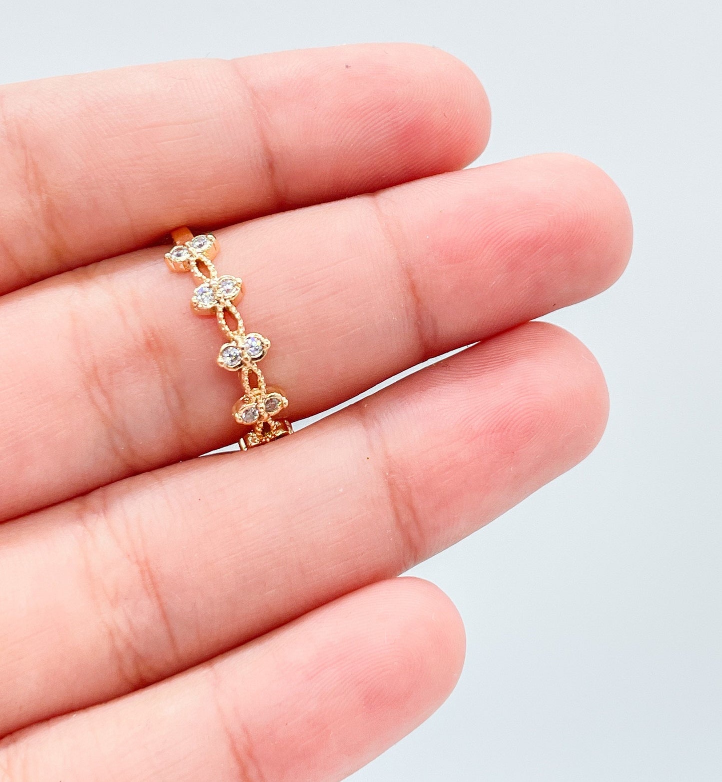 18k Gold Filled Dainty Ring with Pattern CZ Stones