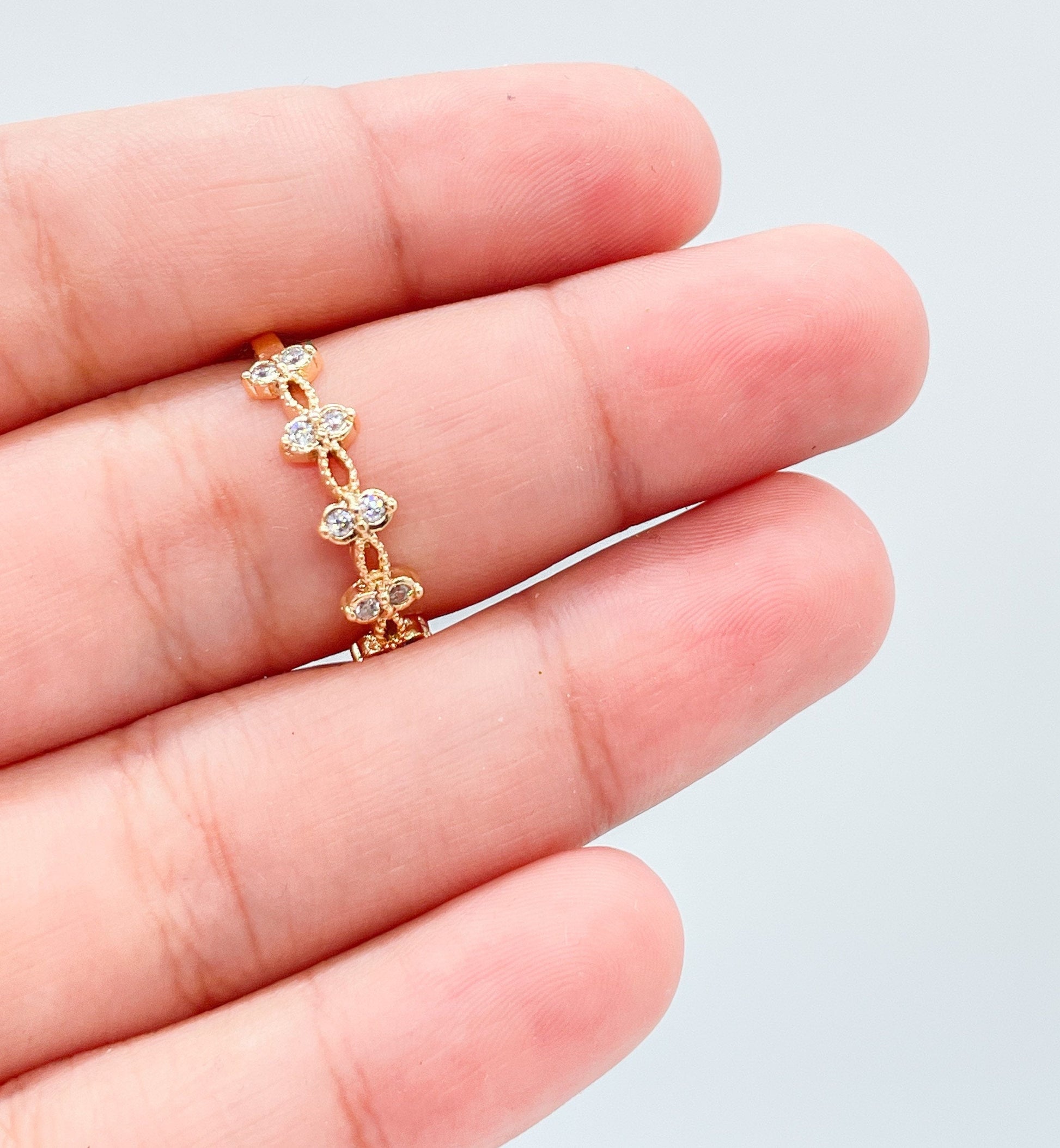 18k Gold Filled Dainty Ring with Pattern CZ Stones