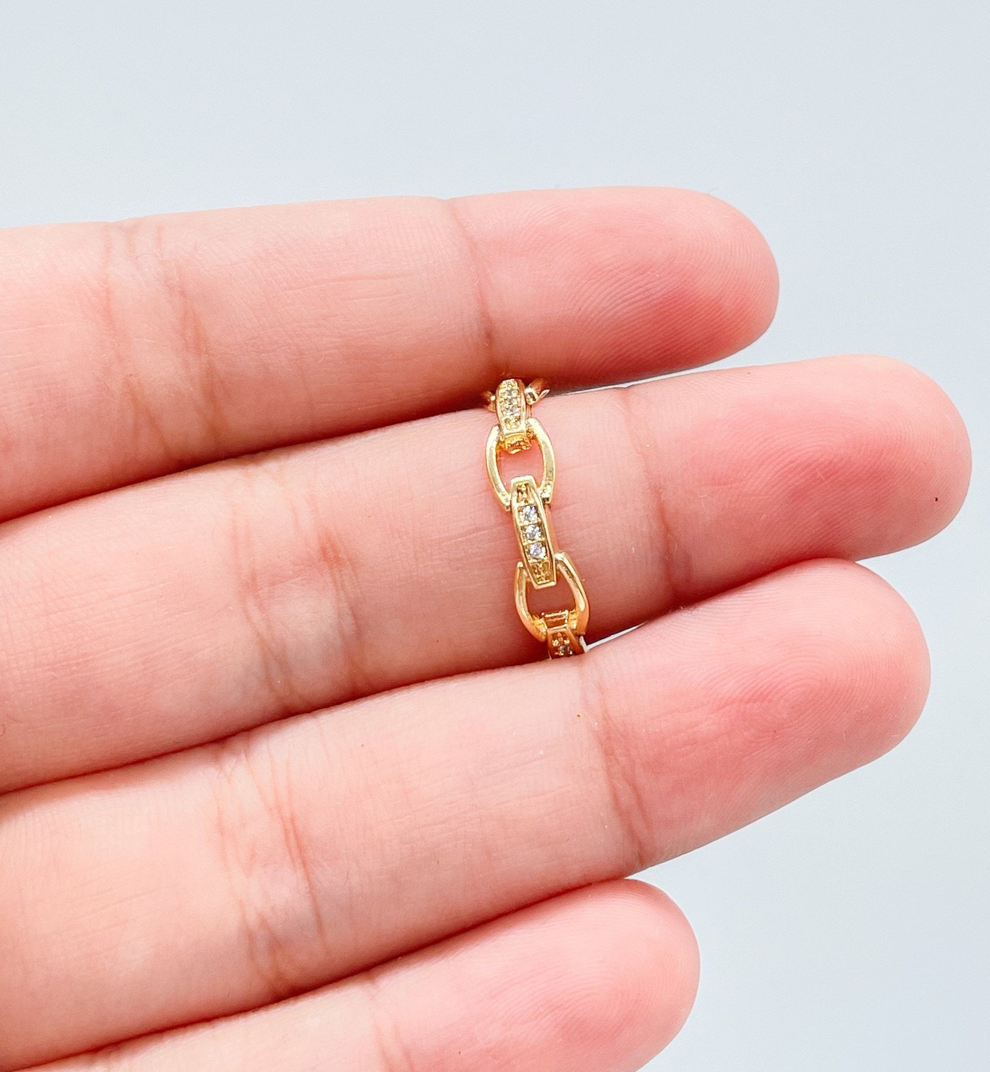 18k Gold Filled Pave Link Ring with Smooth Band on Back