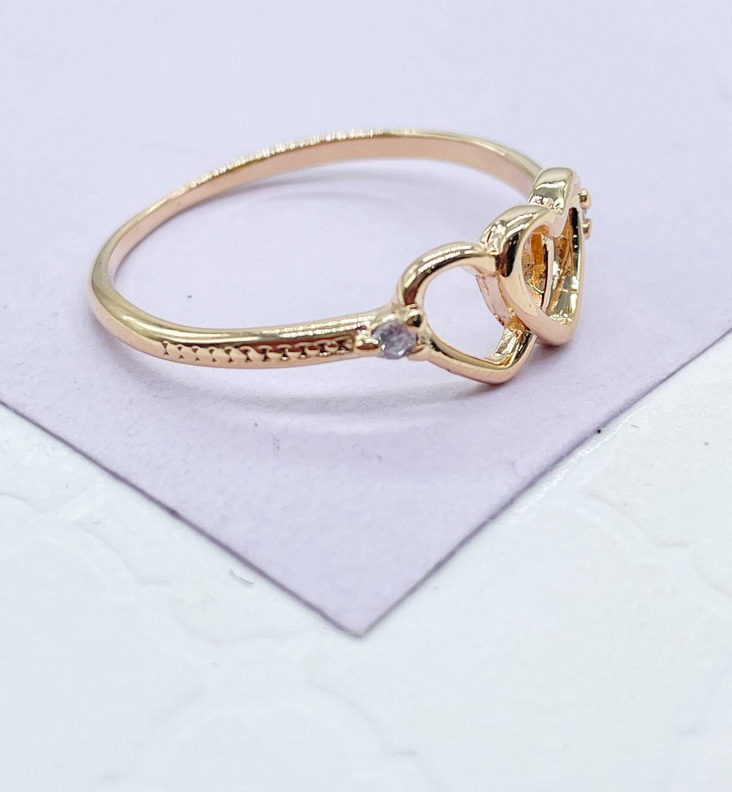 18k Gold Filled Smooth Plain Double Heart Ring