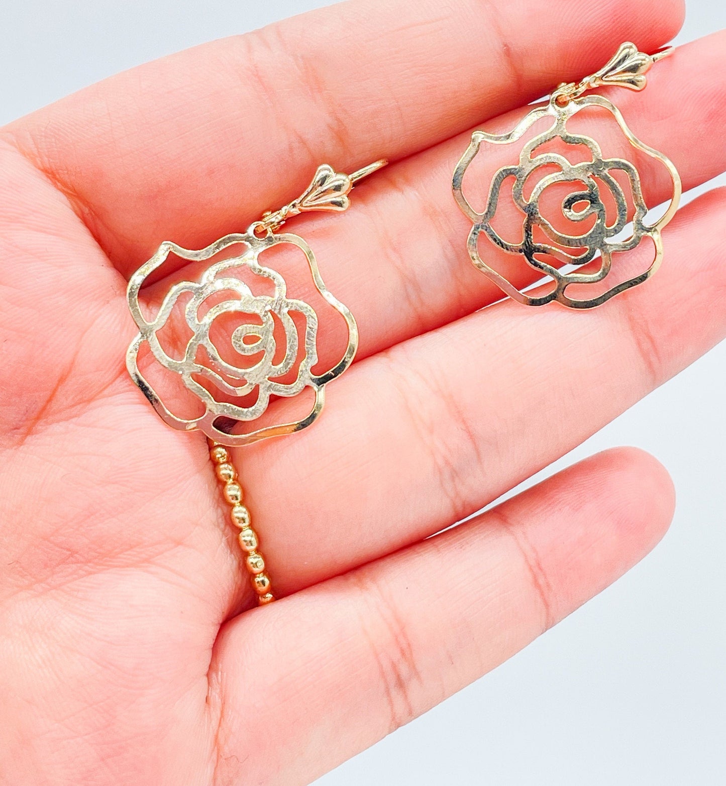 18k Gold Filled Plain Dangle Rose Earring