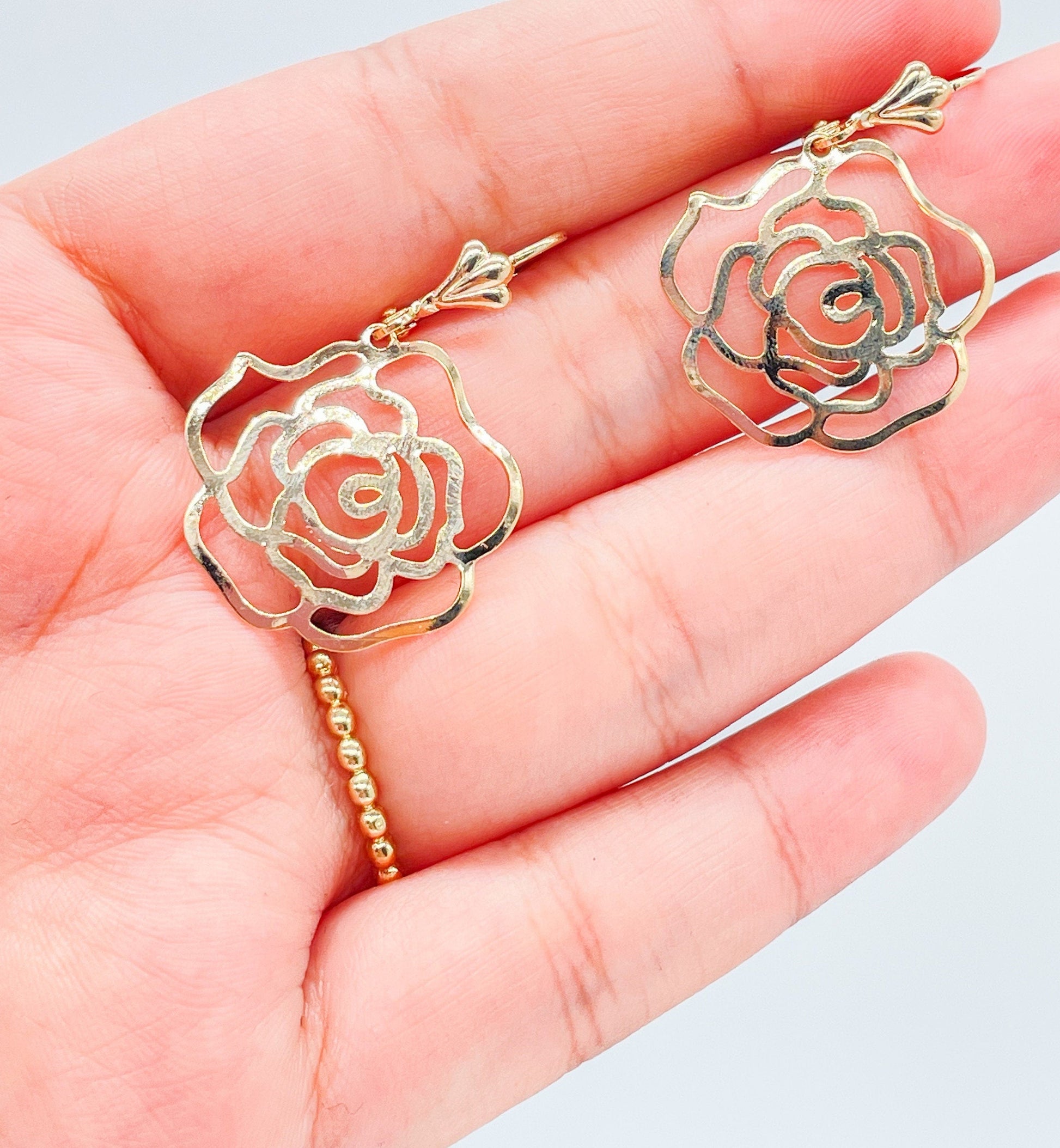 18k Gold Filled Plain Dangle Rose Earring