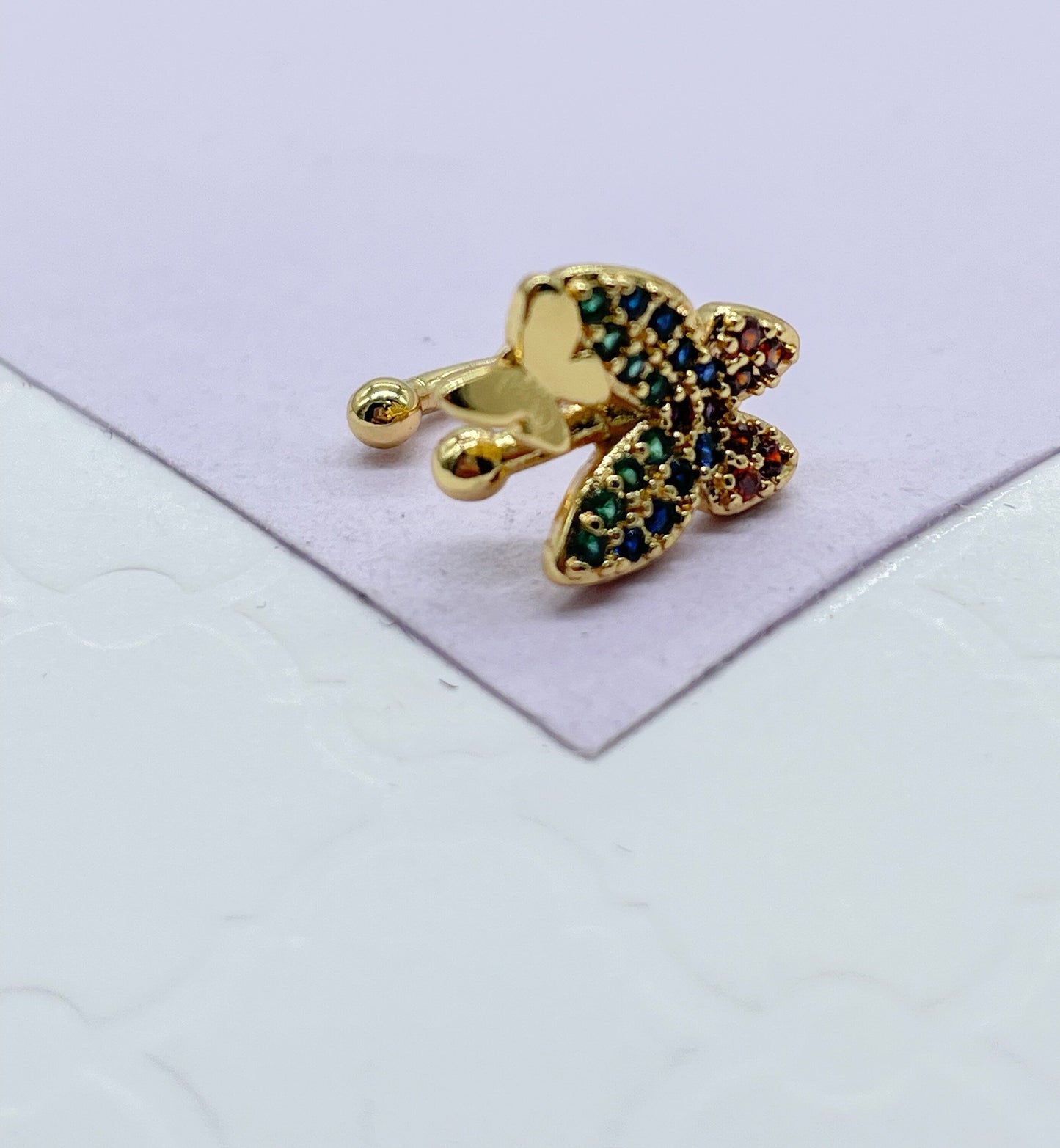 18k Gold Filled Rainbow Themed Butterfly Earring Cuff