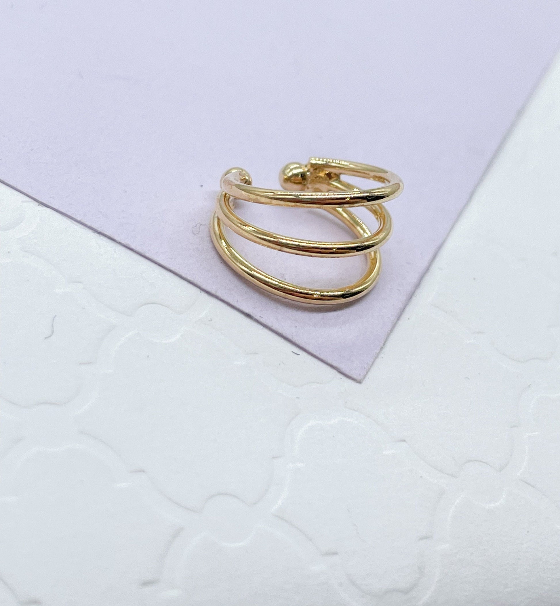 18k Gold Filled Plain 3 Row Earring Cuff