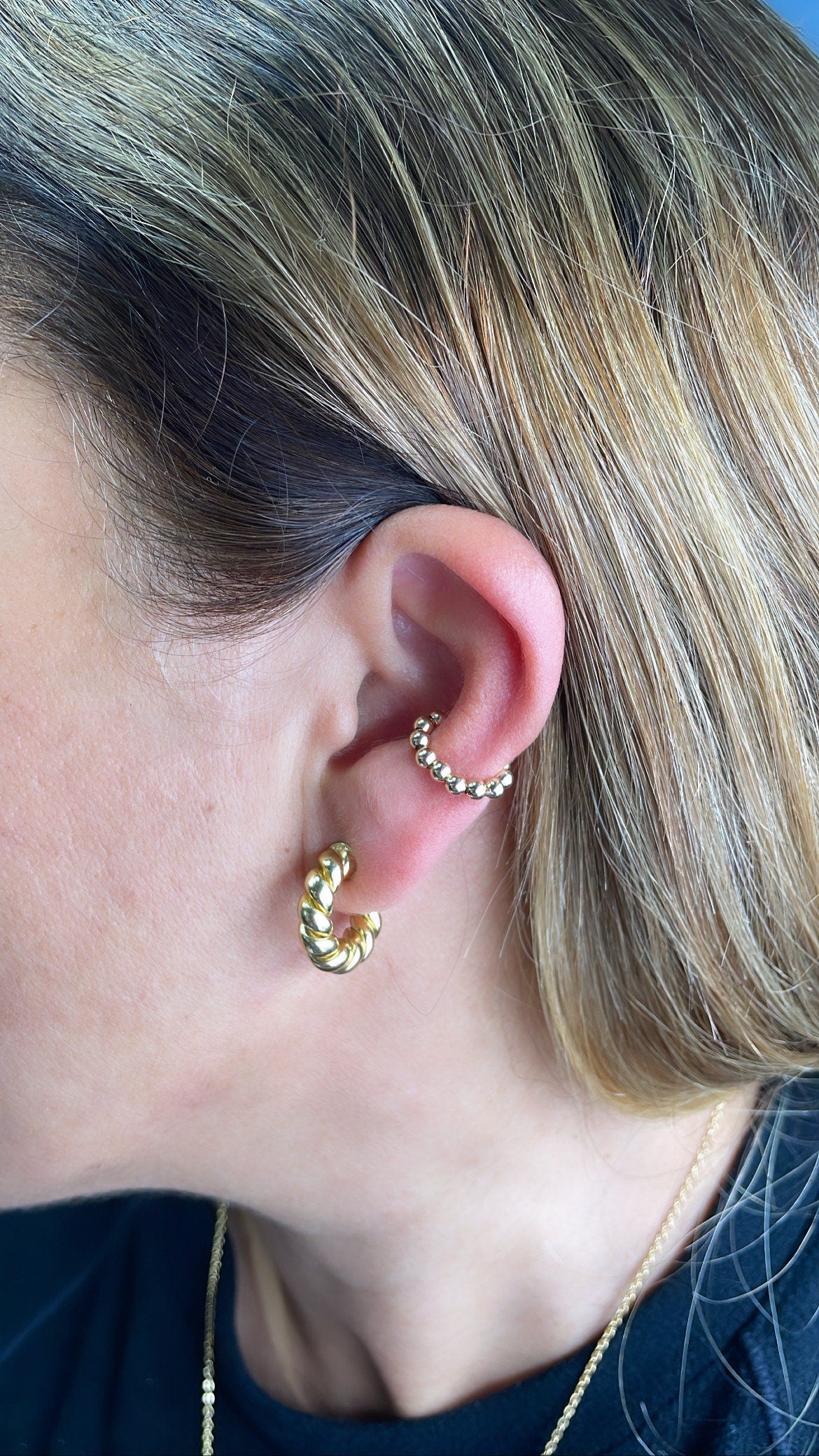 18k Gold Filled Beaded Ear Cuffs in Pearl Gold Bead Styles