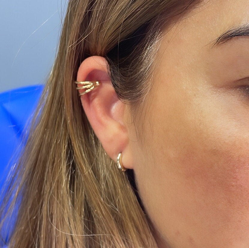 18k Gold Filled Plain 3 Row Earring Cuff