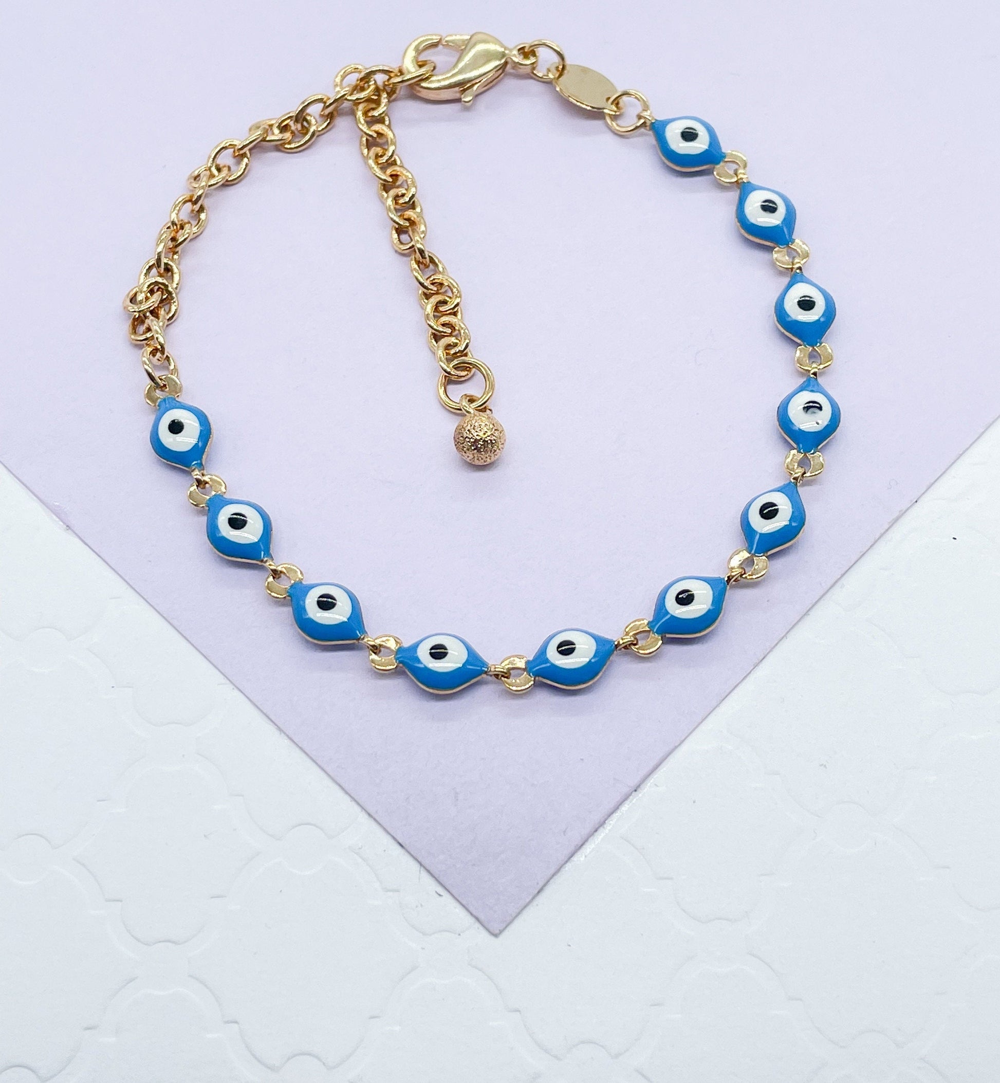 18k Gold Filled Red Color Evil Eye Bracelet And Necklace