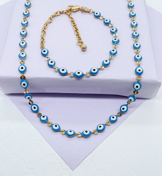 18k Gold Filled Red Color Evil Eye Bracelet And Necklace