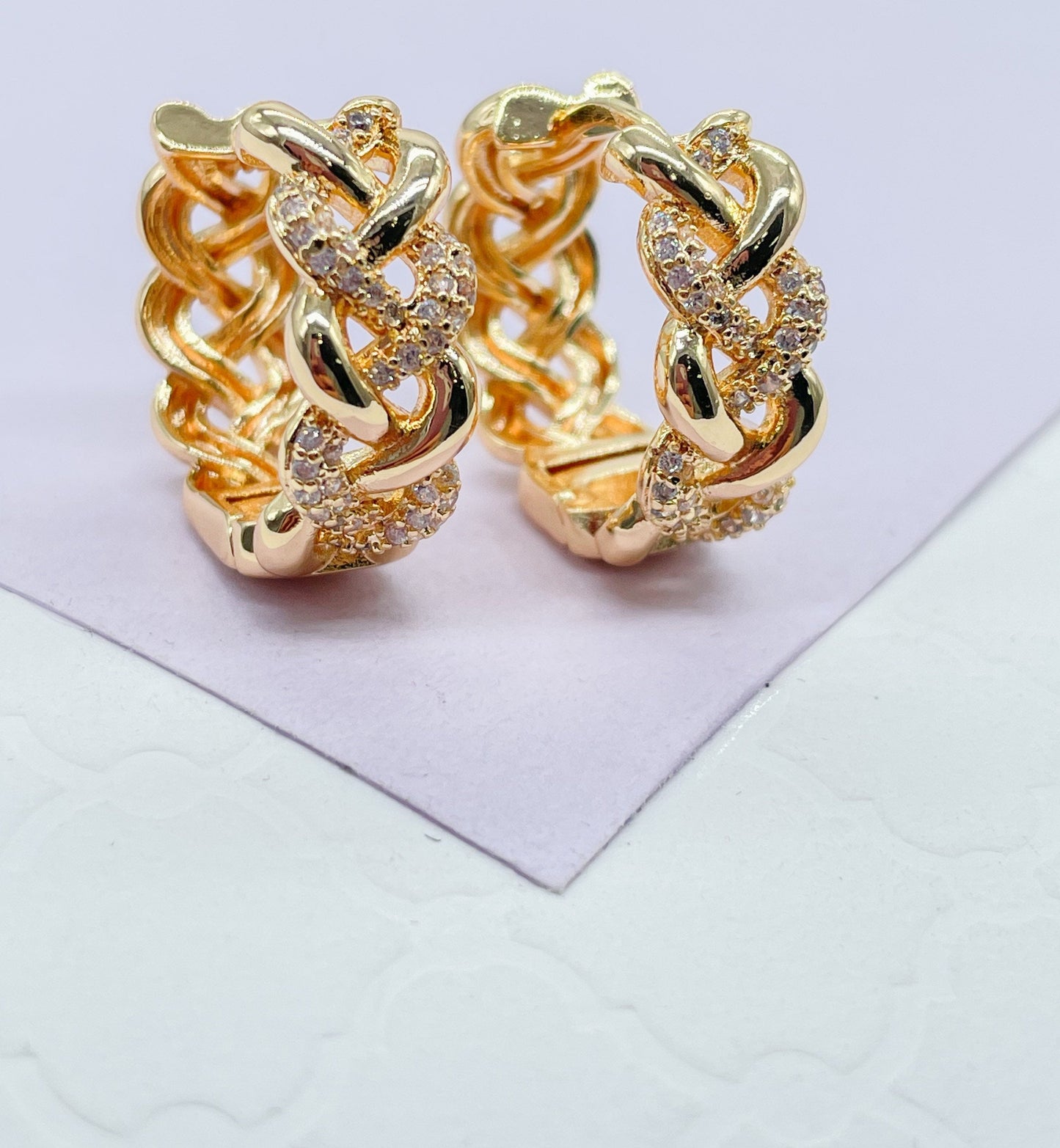 18k Gold Filled Pave Beaded Huggie Earrings