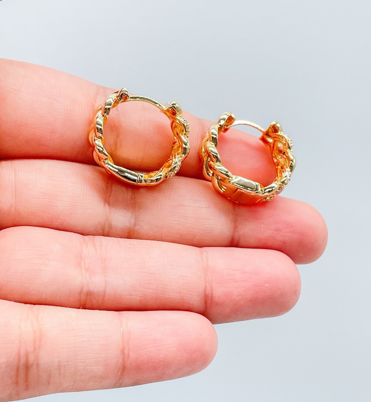 18k Gold Filled Pave Beaded Huggie Earrings