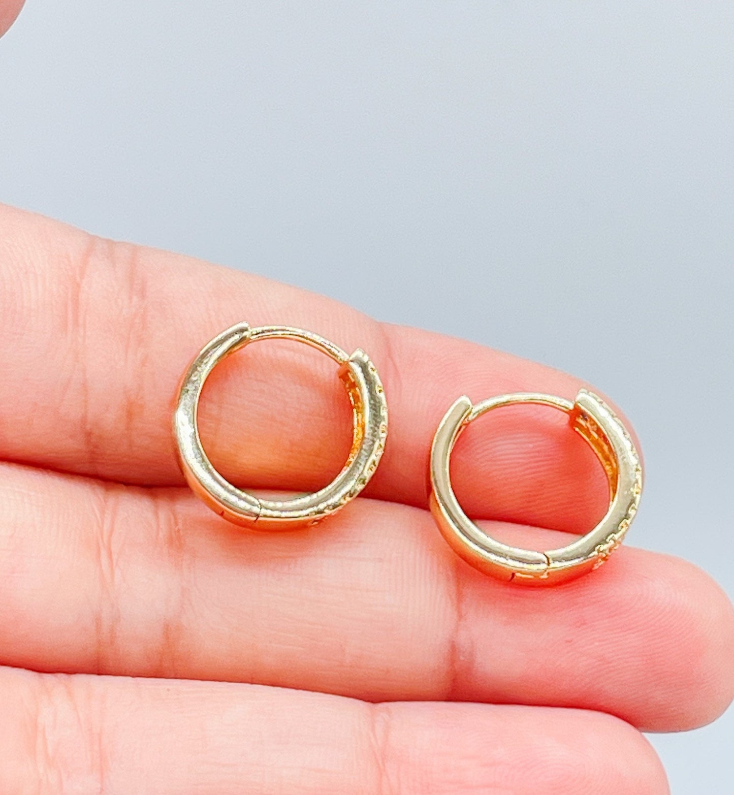18k Gold Filled Colorful Single Row Pave Huggie Hoop Earrings