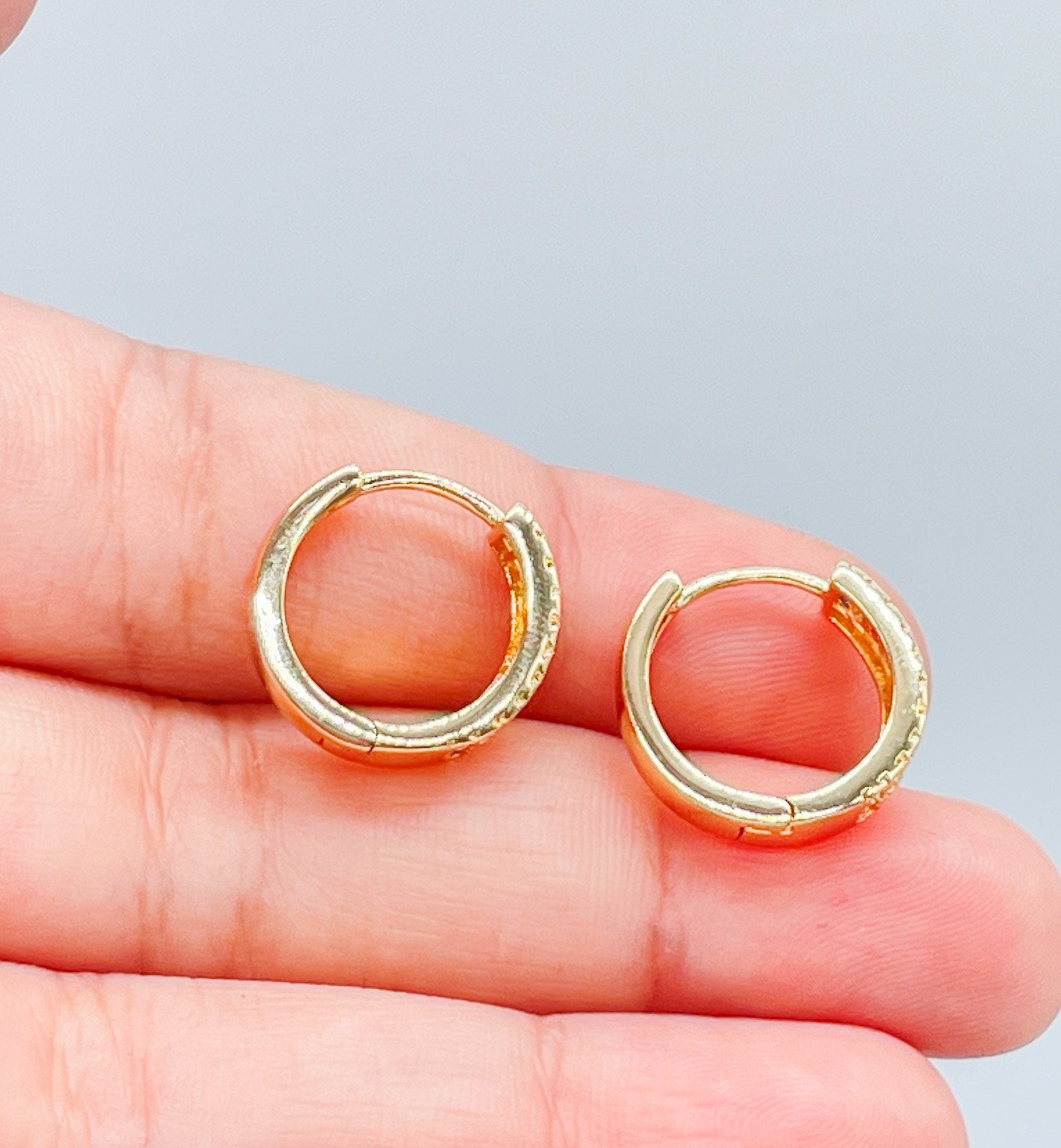 18k Gold Filled Colorful Single Row Pave Huggie Hoop Earrings