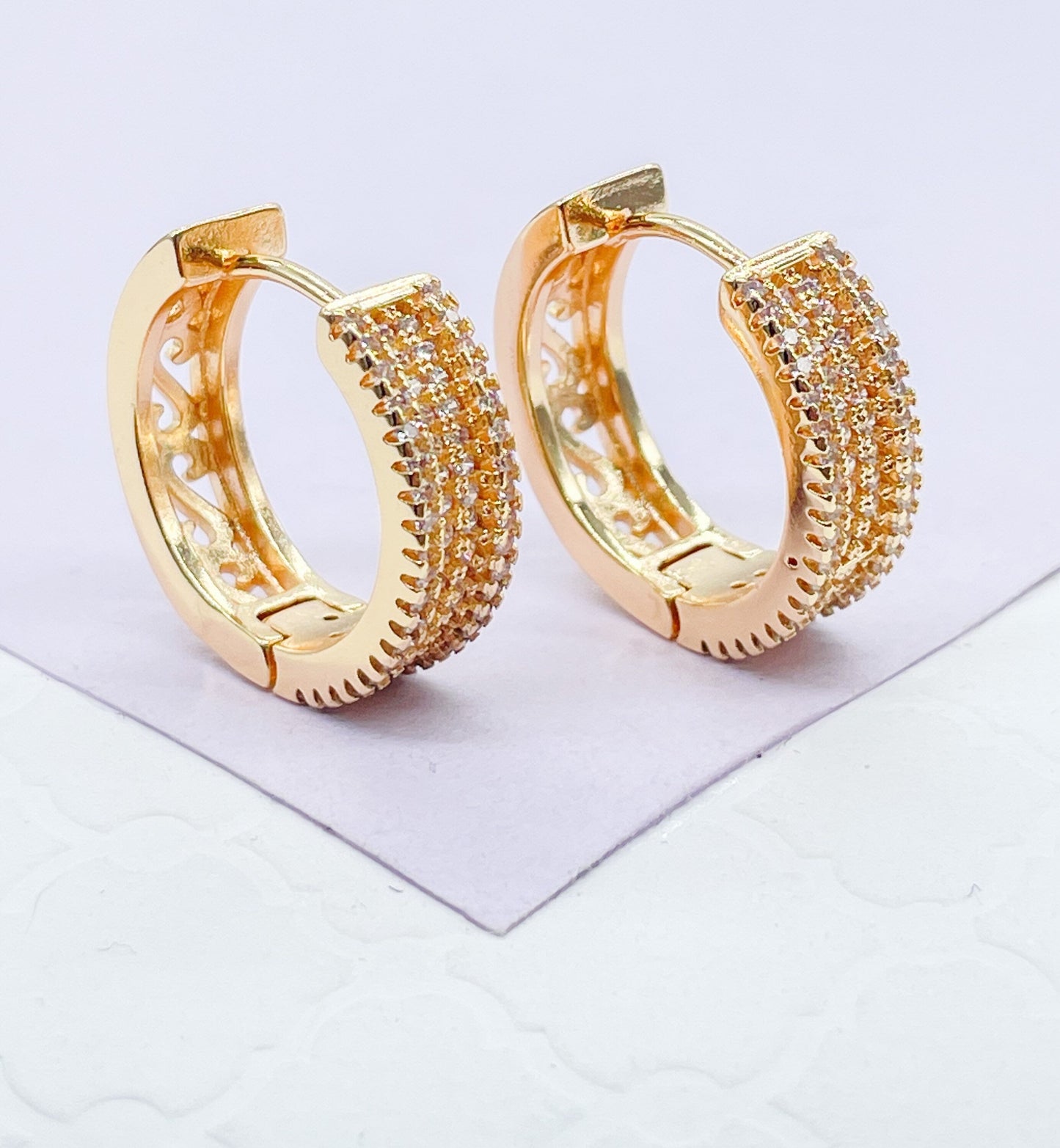 18k Gold Filled Large White Pave Huggie Earrings