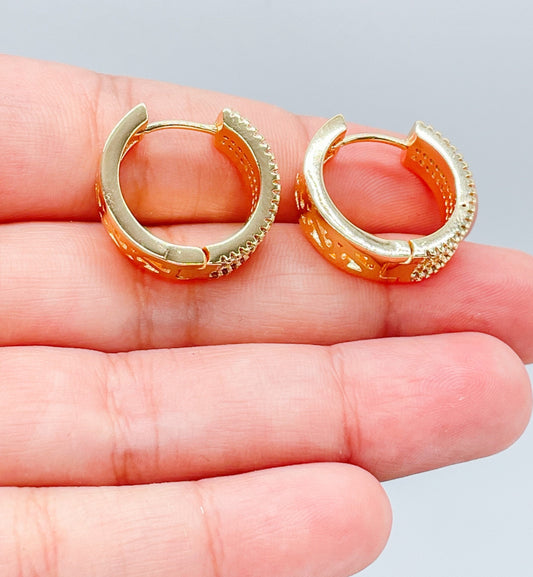 18k Gold Filled Large White Pave Huggie Earrings