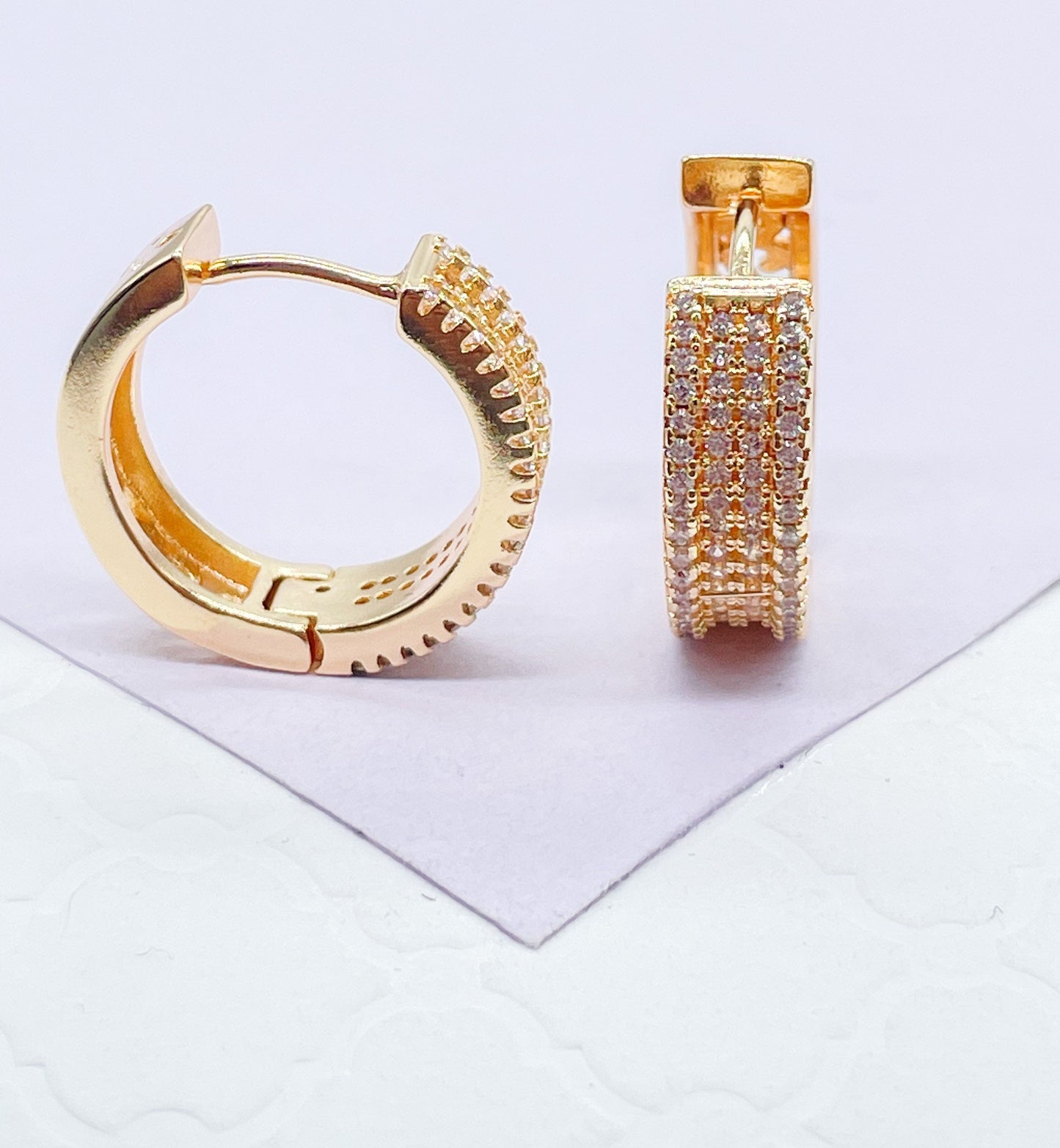 18k Gold Filled Large White Pave Huggie Earrings