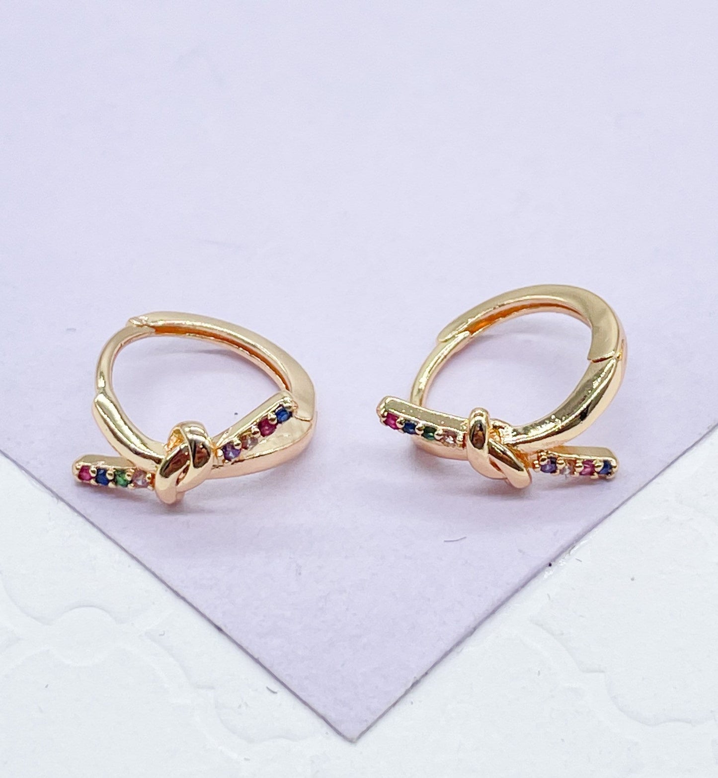 18k Gold Filled Thin & Colorful Knot Huggie Earring