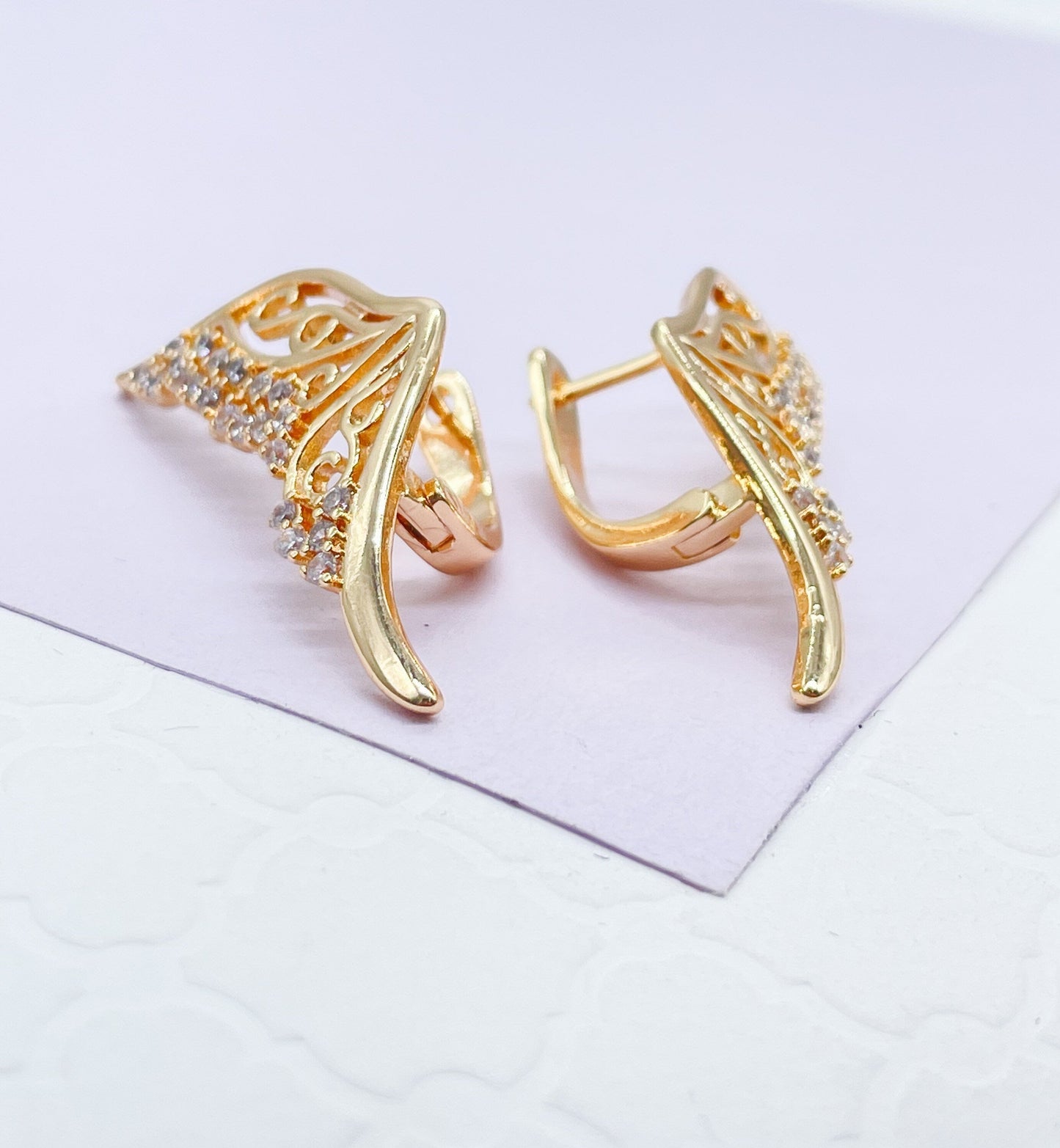 18k Gold Filled Butterfly Earring With Zirconia Stones