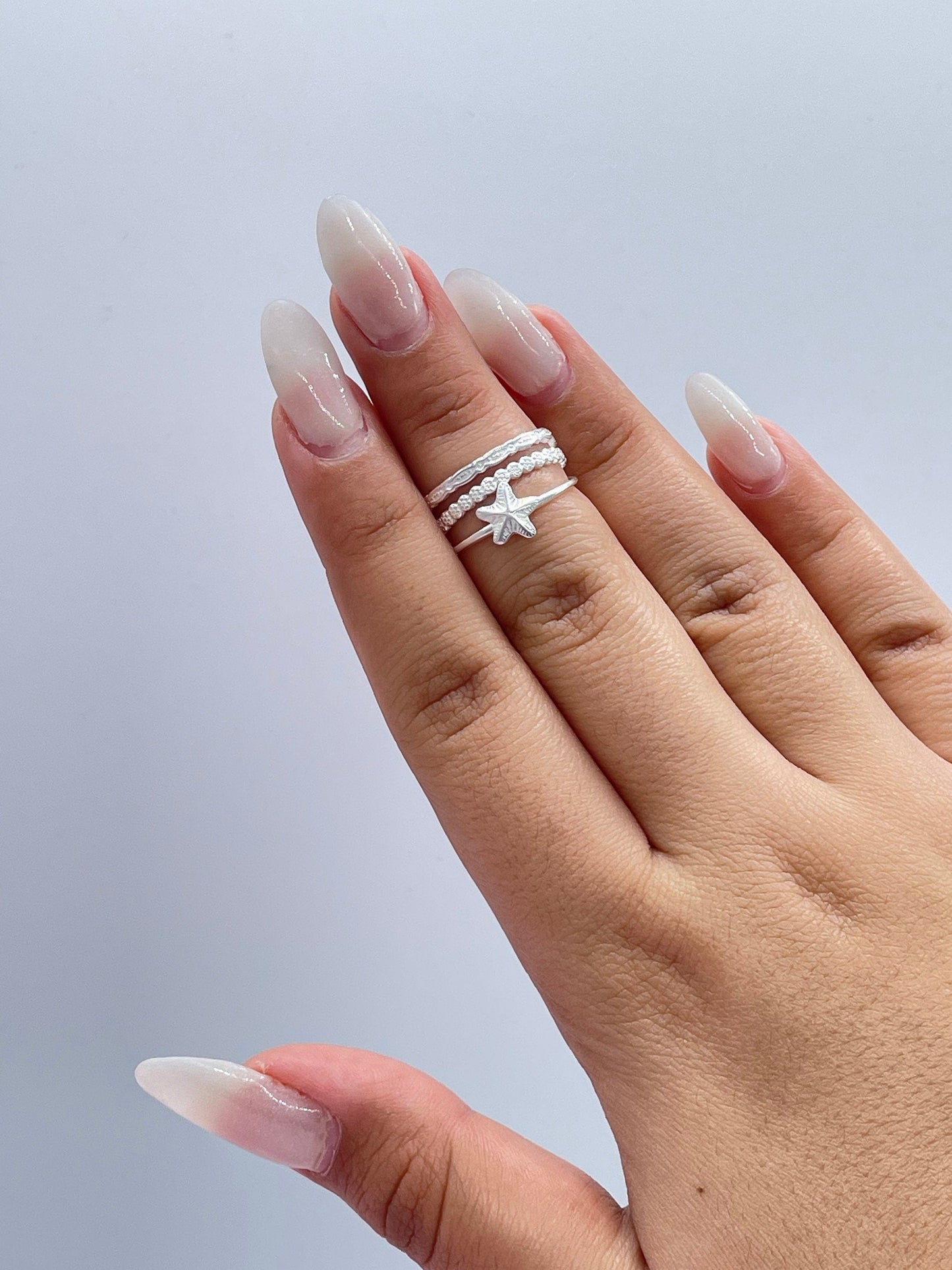 925 Sterling Silver Beach Themed 3 Rows With Star Fish Ring