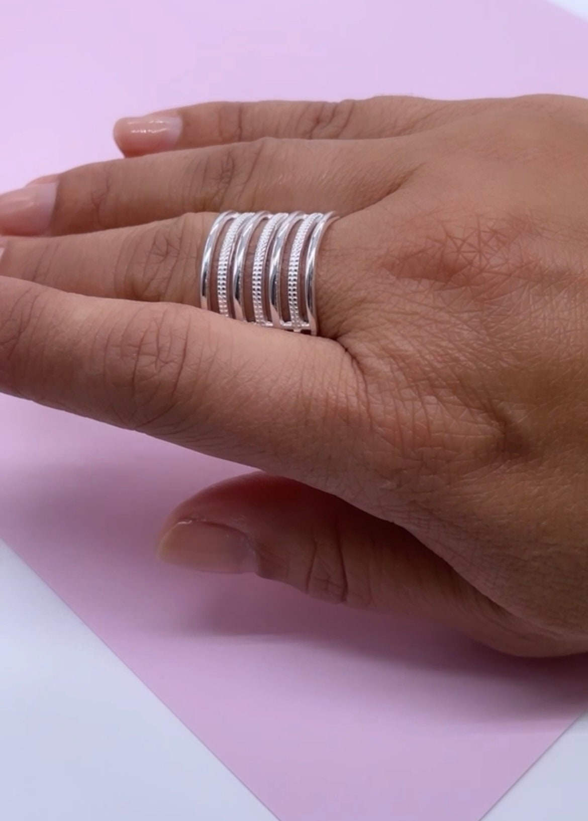 9.25 Sterling Silver textured and smooth Multi Rowed Ring