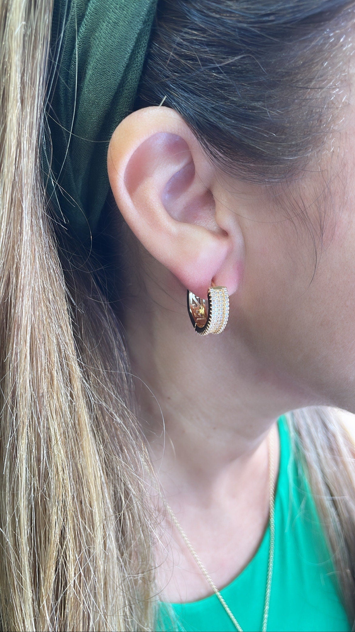 18k Gold Filled Large White Pave Huggie Earrings