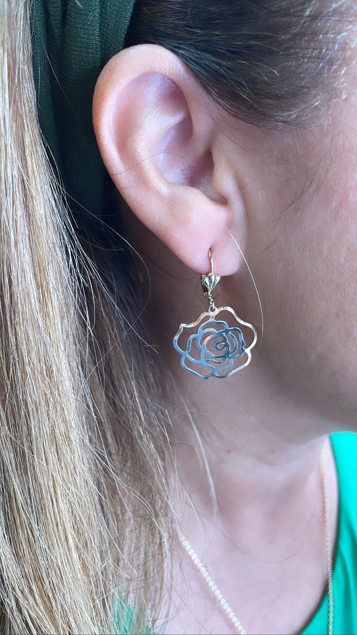 18k Gold Filled Plain Dangle Rose Earring