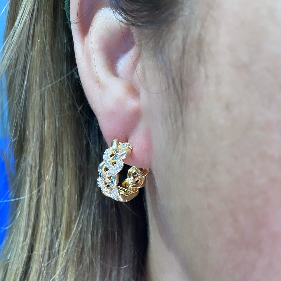 18k Gold Filled Pave Beaded Huggie Earrings