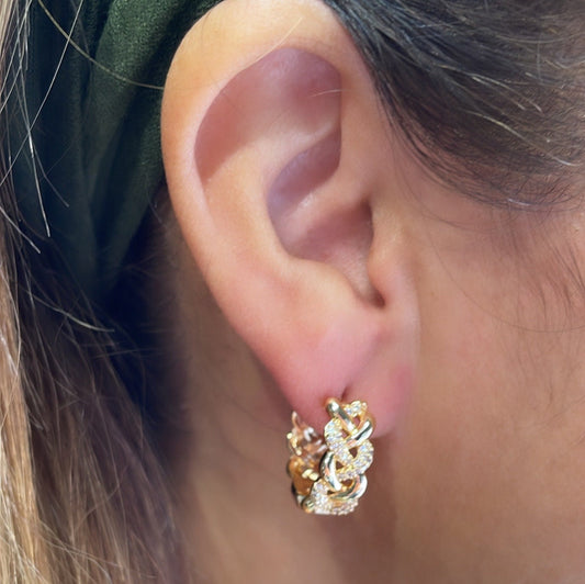 18k Gold Filled Pave Beaded Huggie Earrings