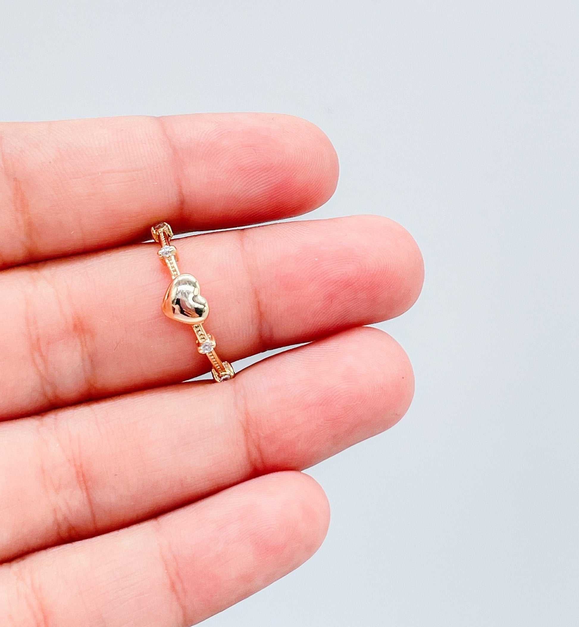 18k Gold Filled Plain Heart Ring With CZ Stones on Ring Band