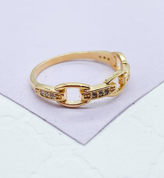18k Gold Filled Pave Link Ring with Smooth Band on Back