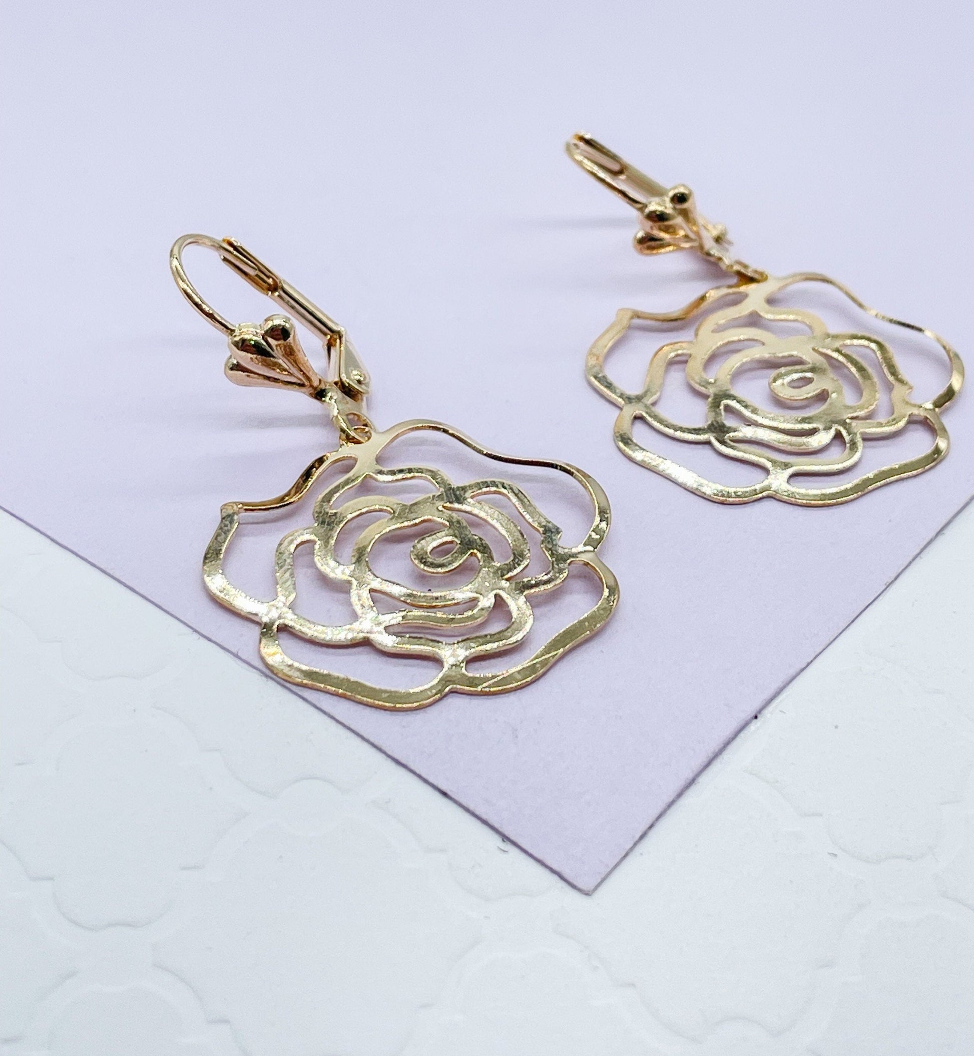 18k Gold Filled Plain Dangle Rose Earring