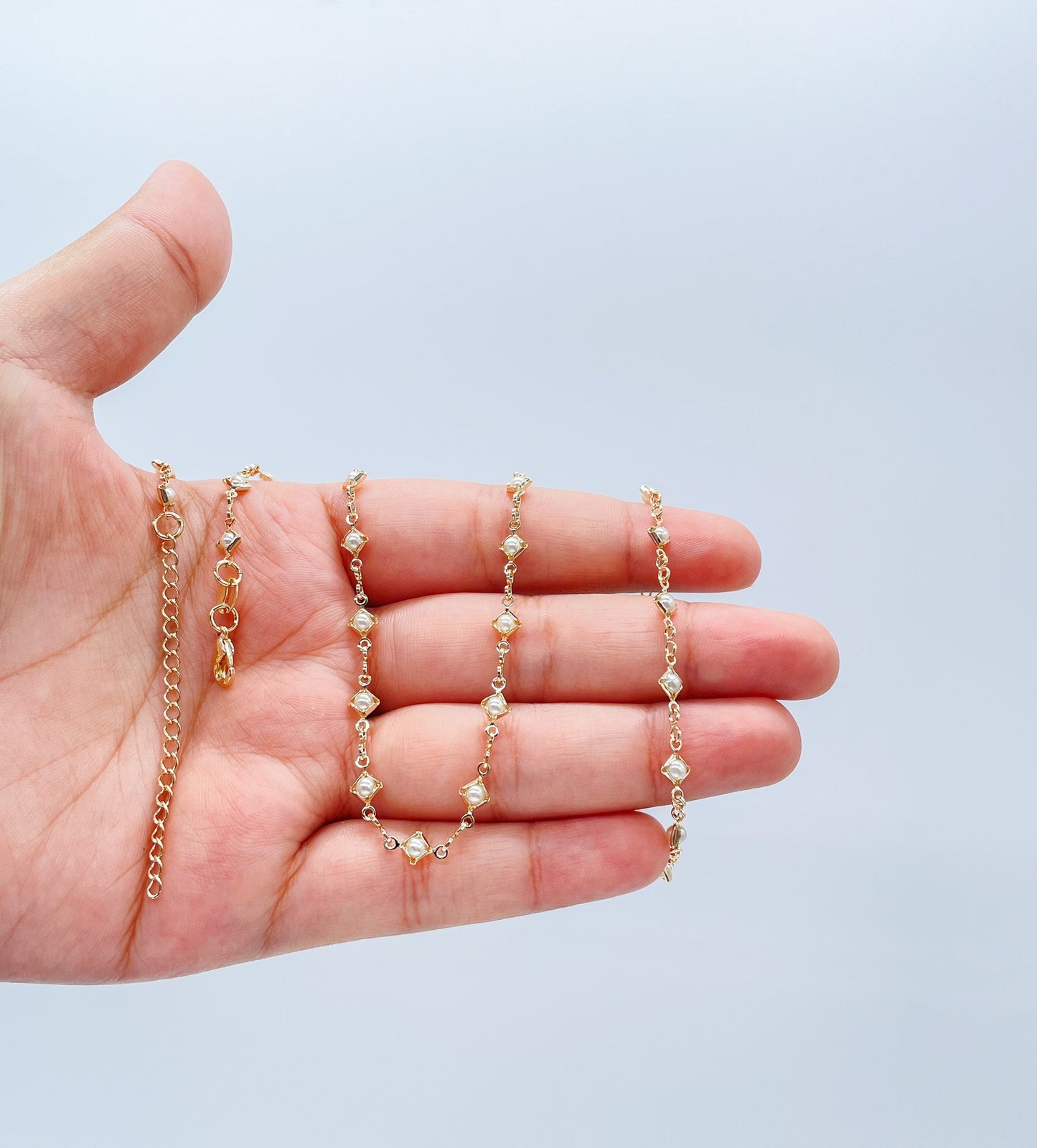 18k Gold Filled Diamond Shaped Gold Guard With Small Round Pearl Set