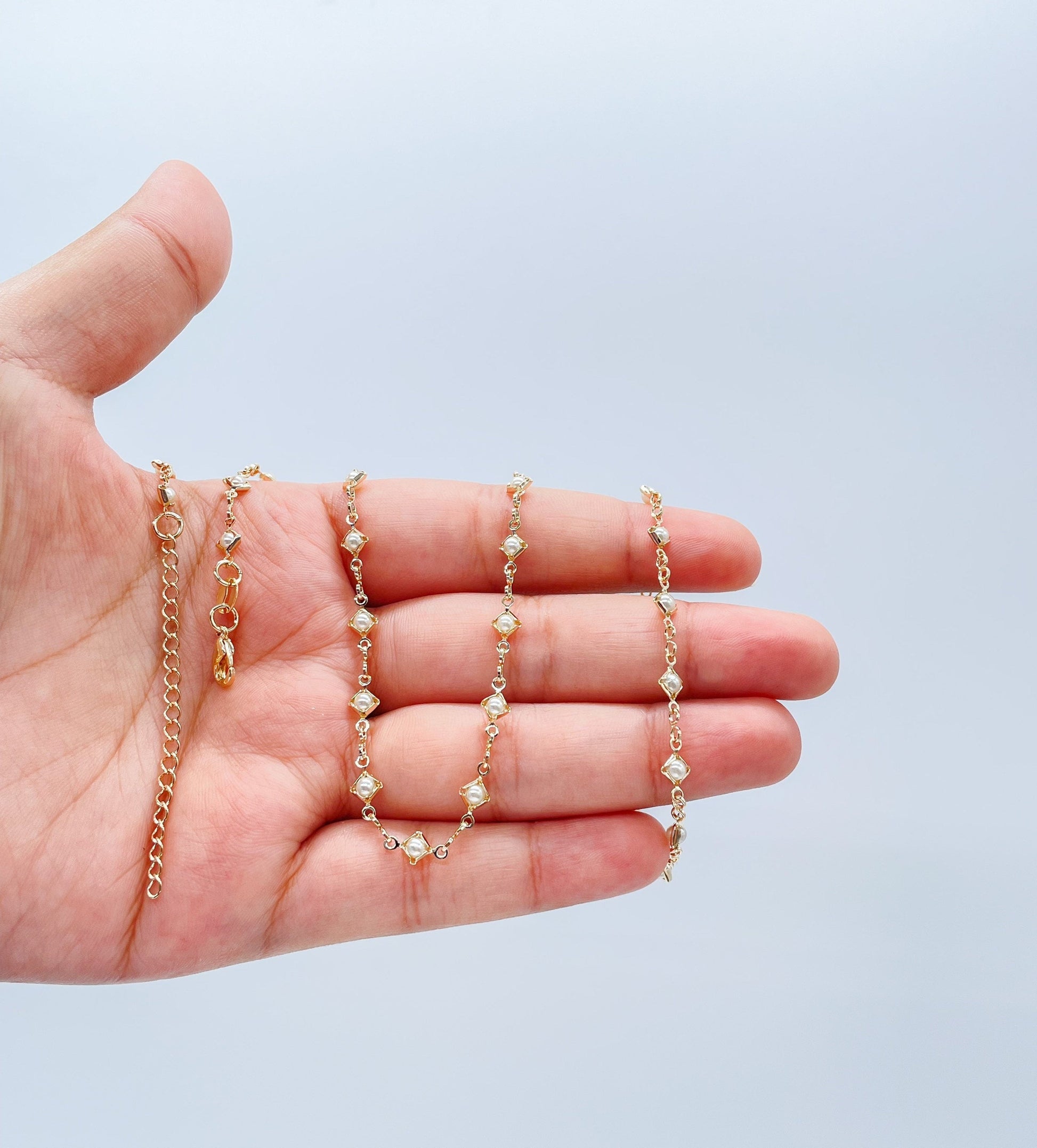 18k Gold Filled Diamond Shaped Gold Guard With Small Round Pearl Set